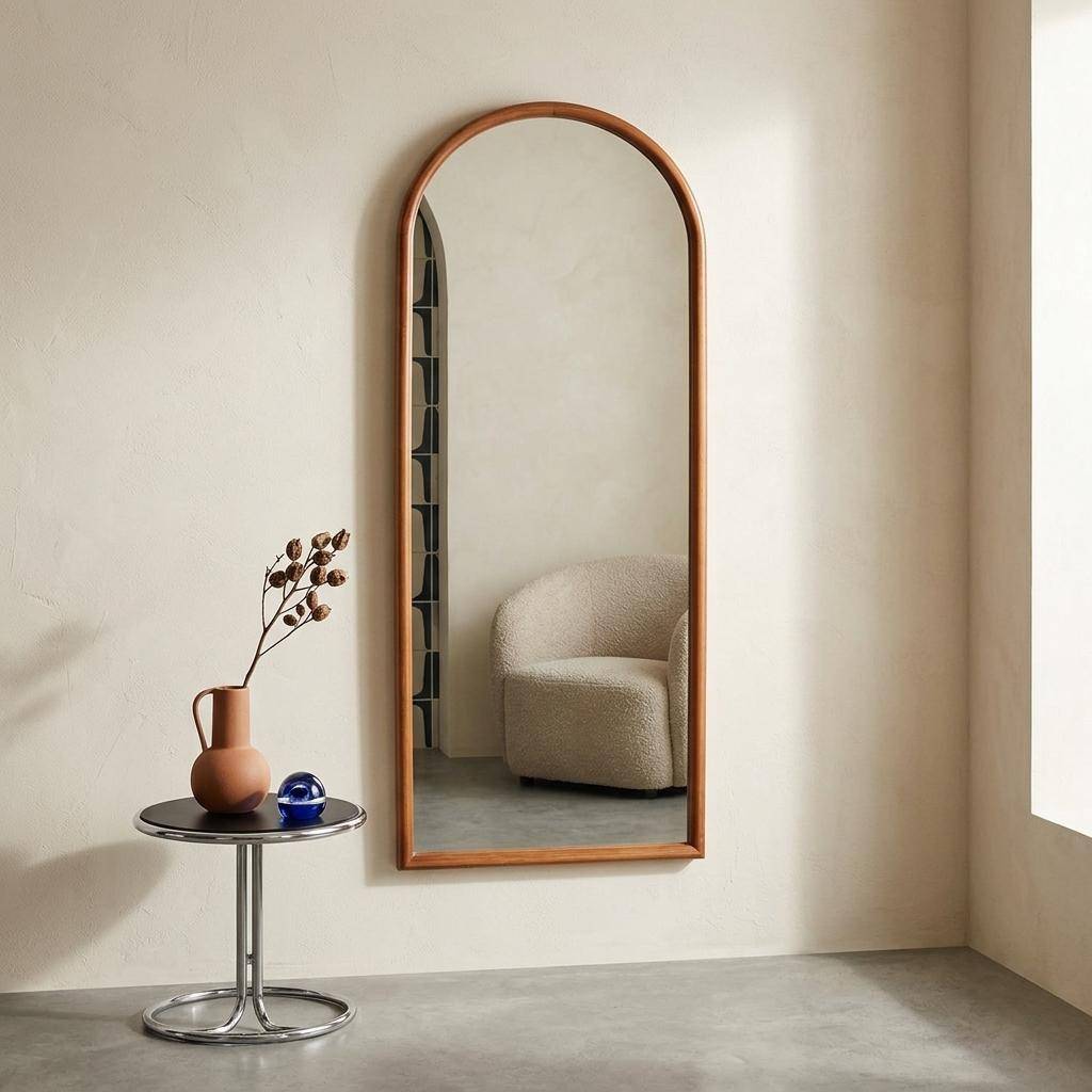 Arched wall mirror pine wood, Luke, Walnut, 60x3x160 cm Photo1