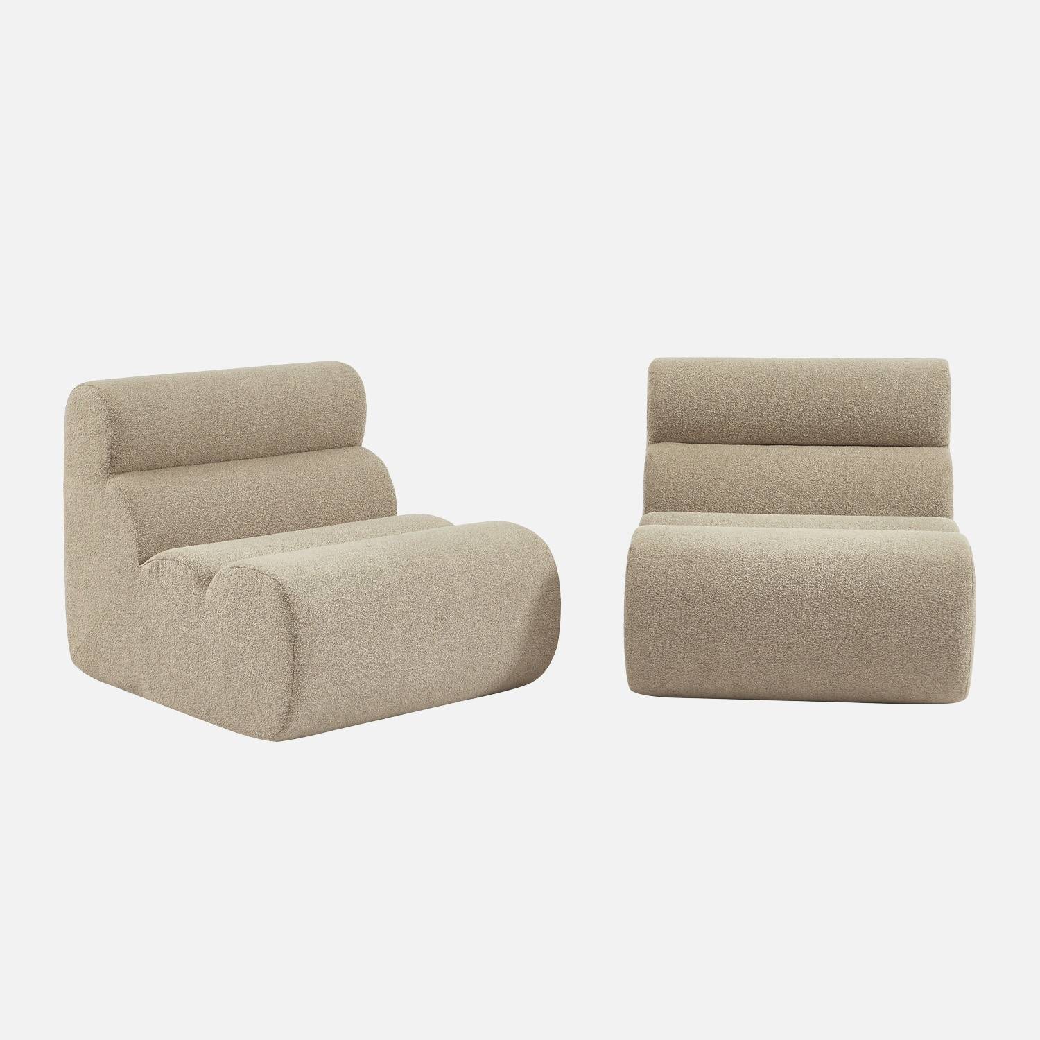 Chauffeuse bouclette texturée beige 1 place (lot de 2)