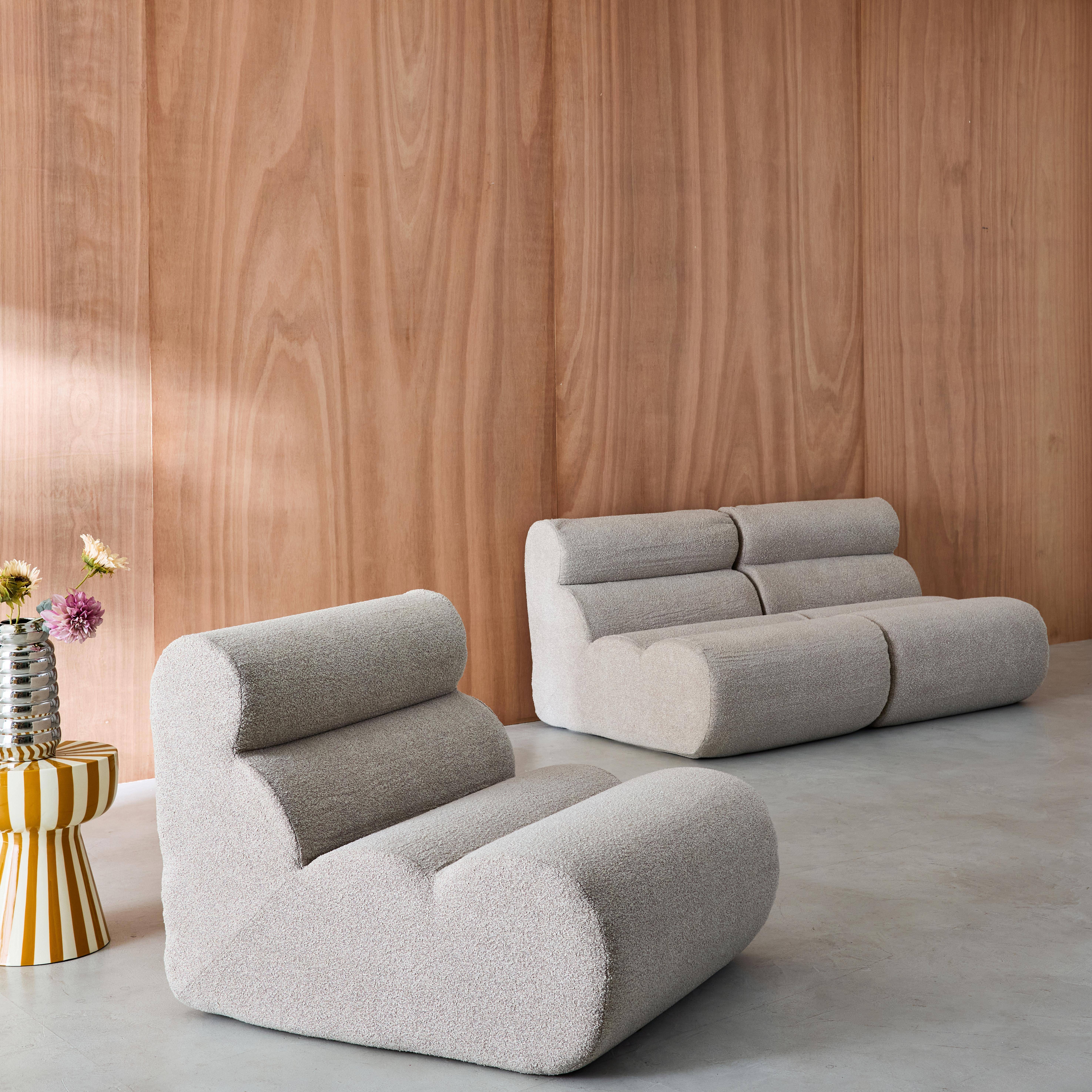 3er-Set modulare Lounge-Sessel mit strukturiertem Bouclé-Bezug in beige B 81 x T 99 x H 75 cm - Nova Photo2