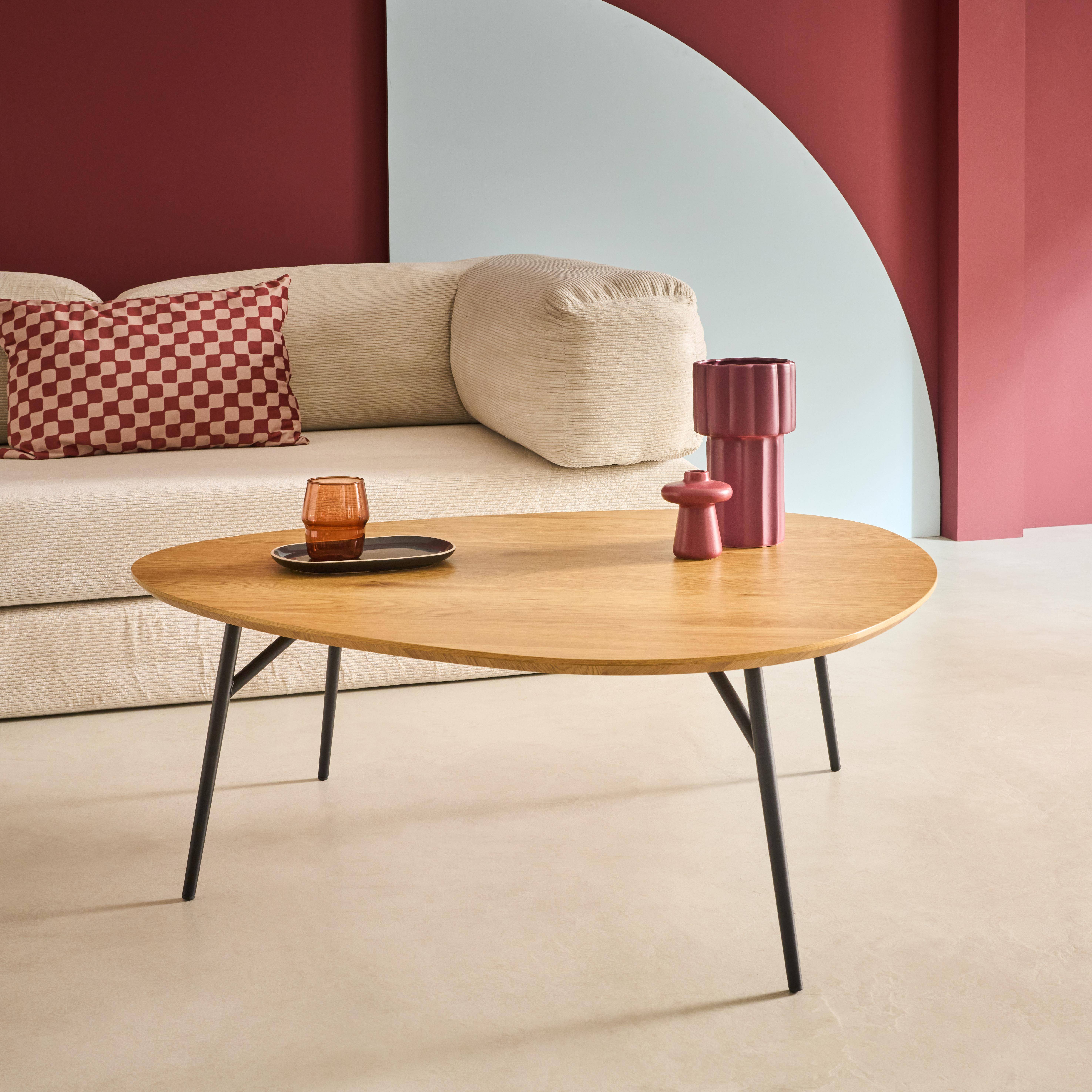 Table basse ovale pieds métal noirs et effet chêne  Photo2