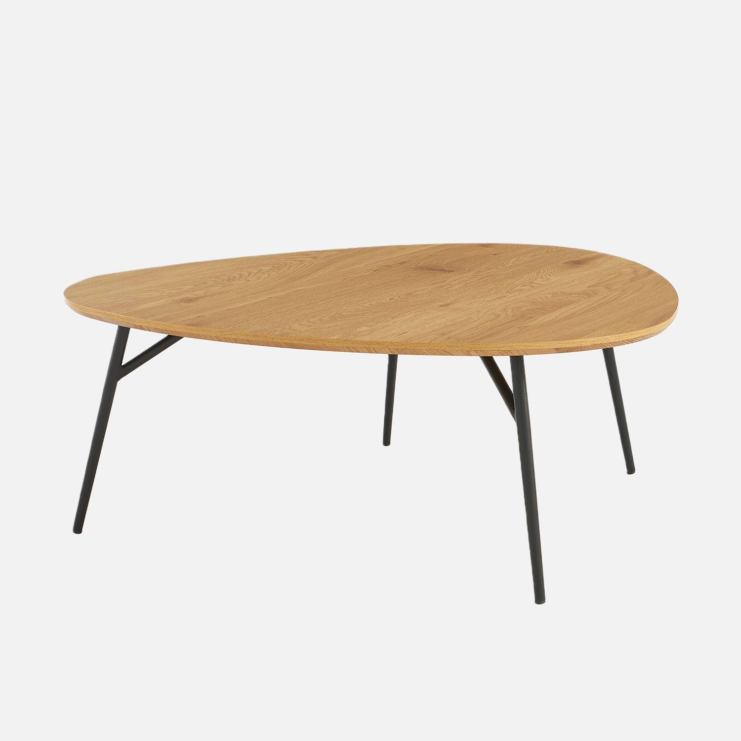 Table basse ovale pieds métal noirs et effet chêne  Photo2