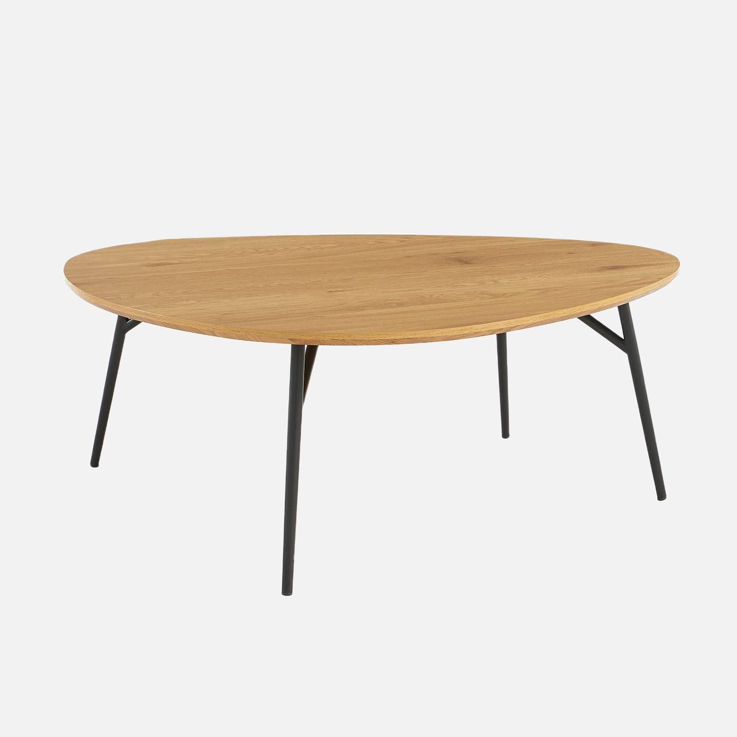 Table basse ovale pieds métal noirs et effet chêne  Photo1