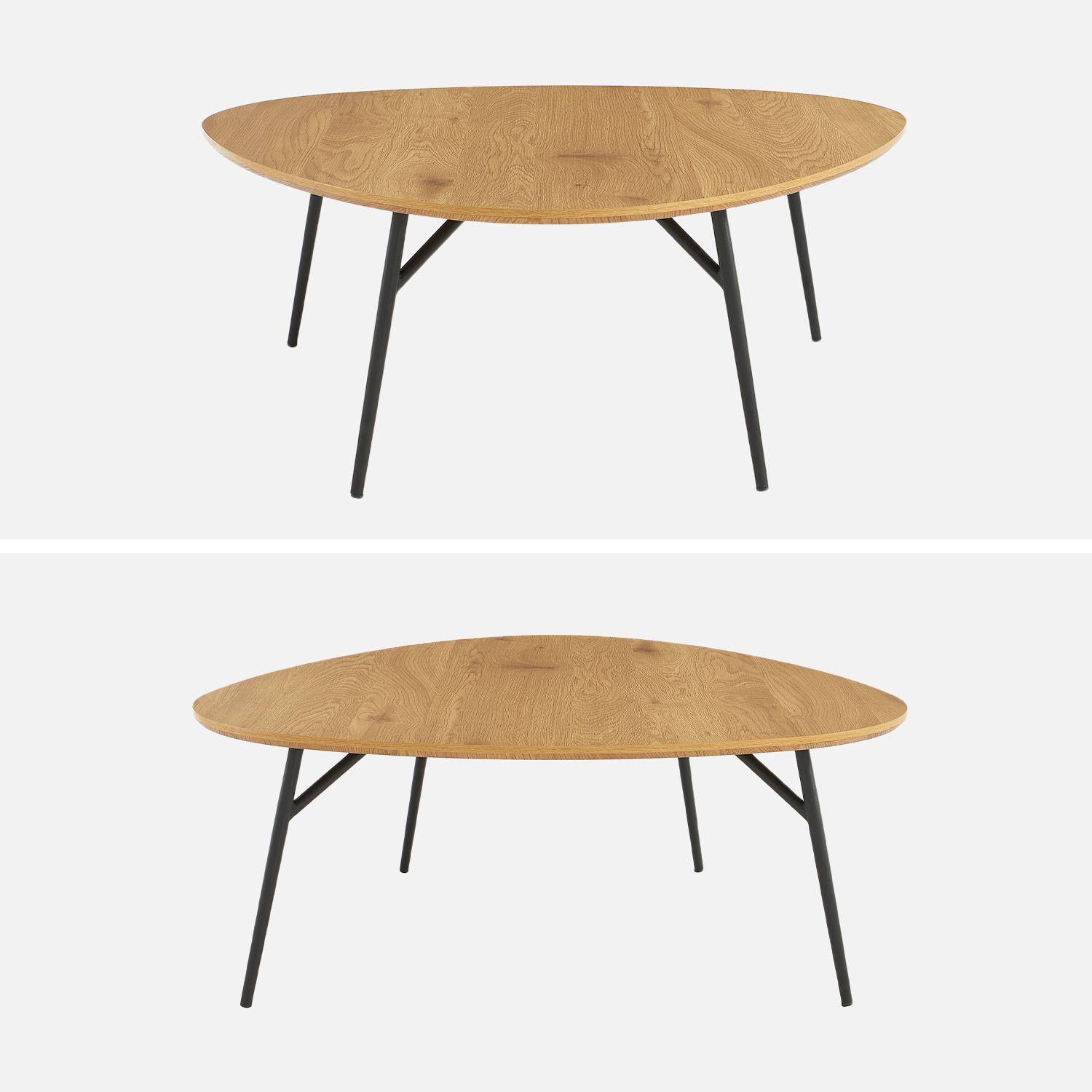 Table basse ovale pieds métal noirs et effet chêne  Photo3