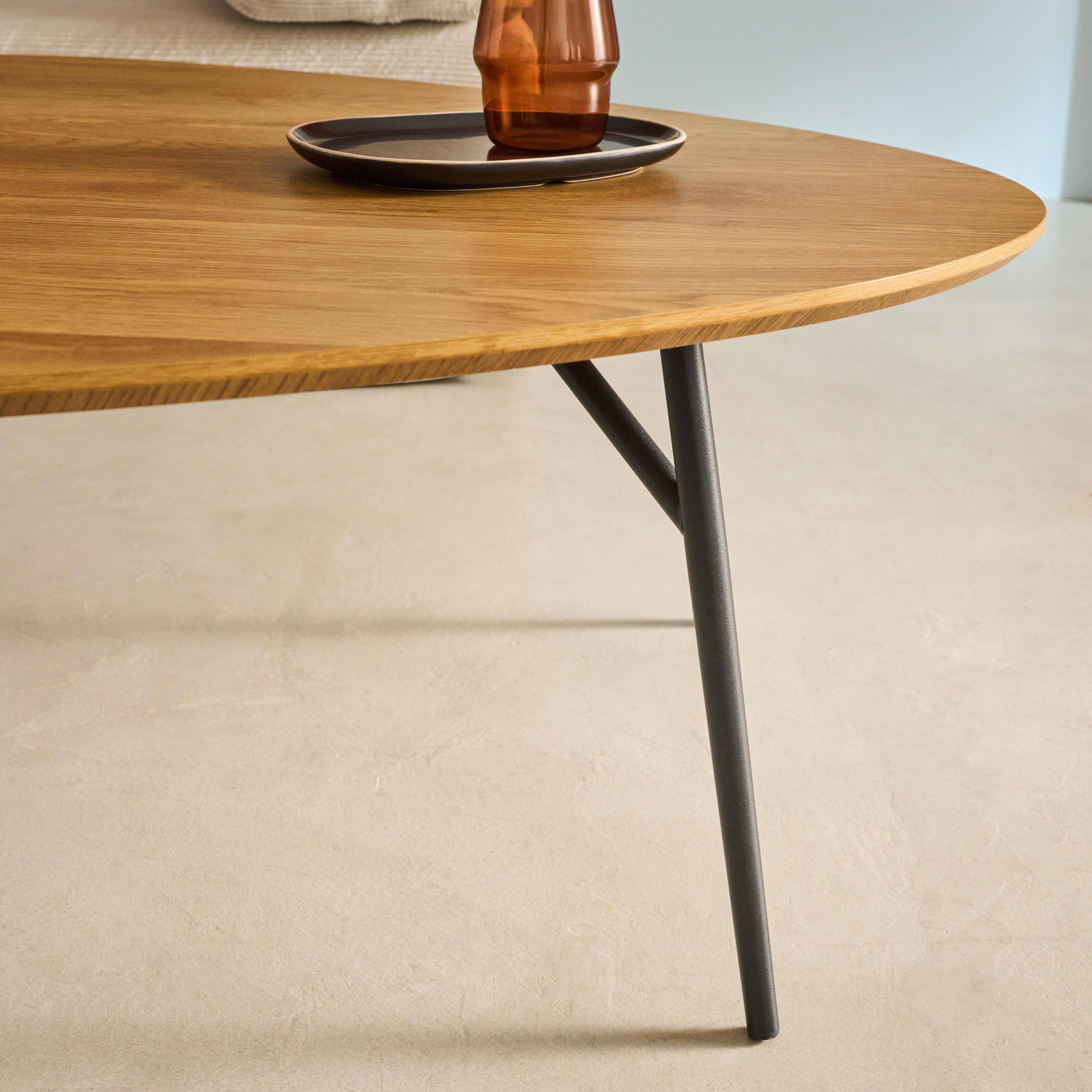 Table basse ovale pieds métal noirs et effet chêne  Photo4