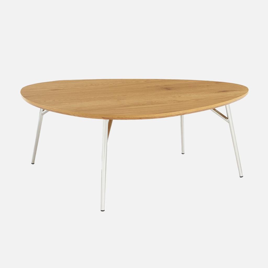 Mesa de centro ovalada patas cromadas y efecto madera, Roble