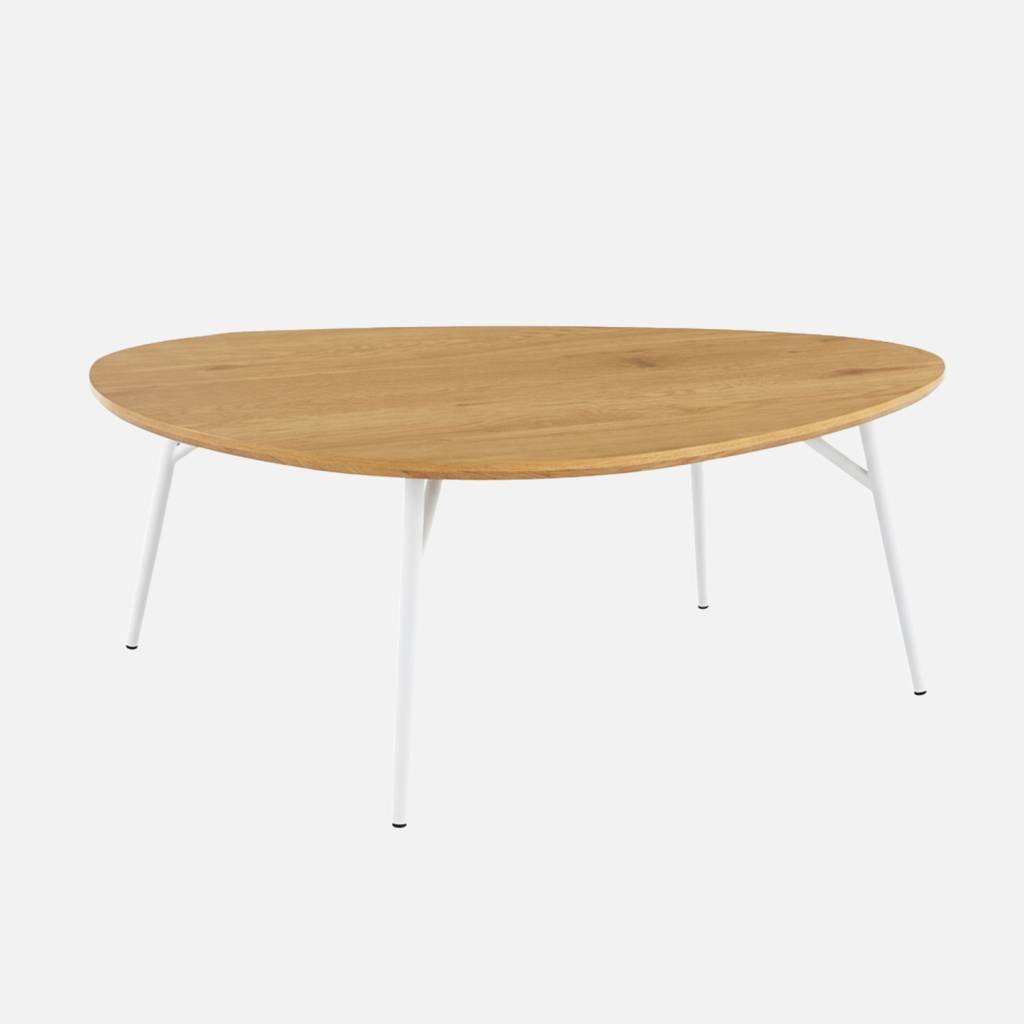 Table basse ovale pieds chromé et effet bois de chêne
