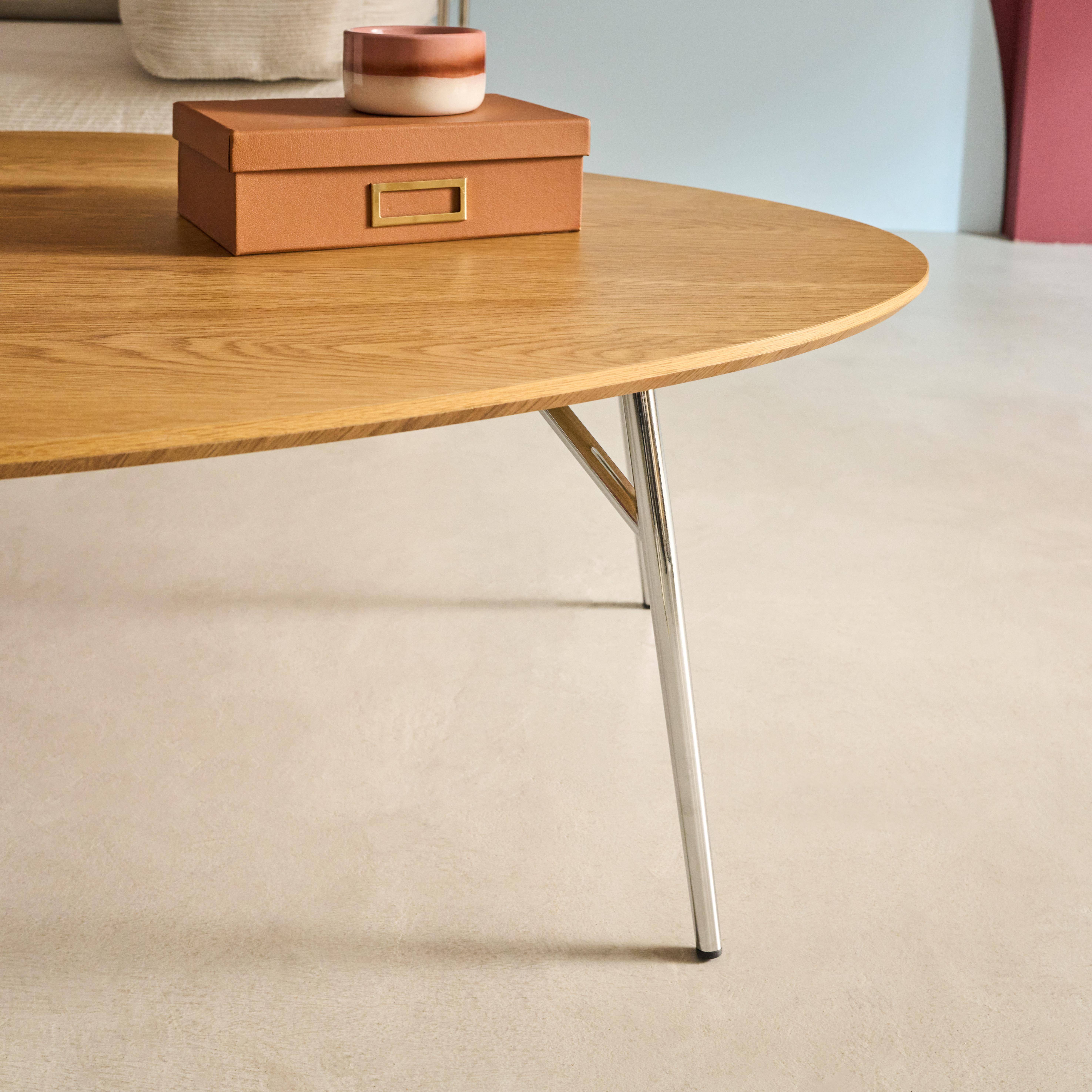 Ovaler Couchtisch mit verchromten Metallbeinen und Eichenlook - Ezia Photo3