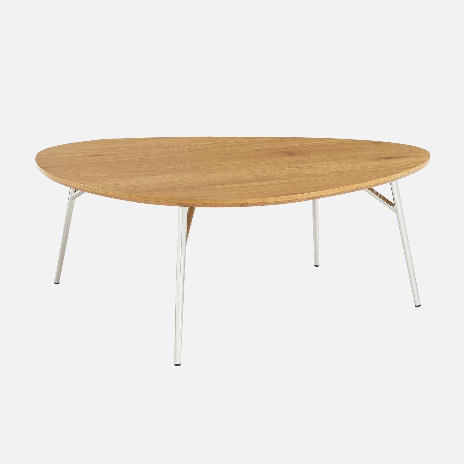 Ovaler Couchtisch mit verchromten Metallbeinen und Eichenlook - Ezia Photo1