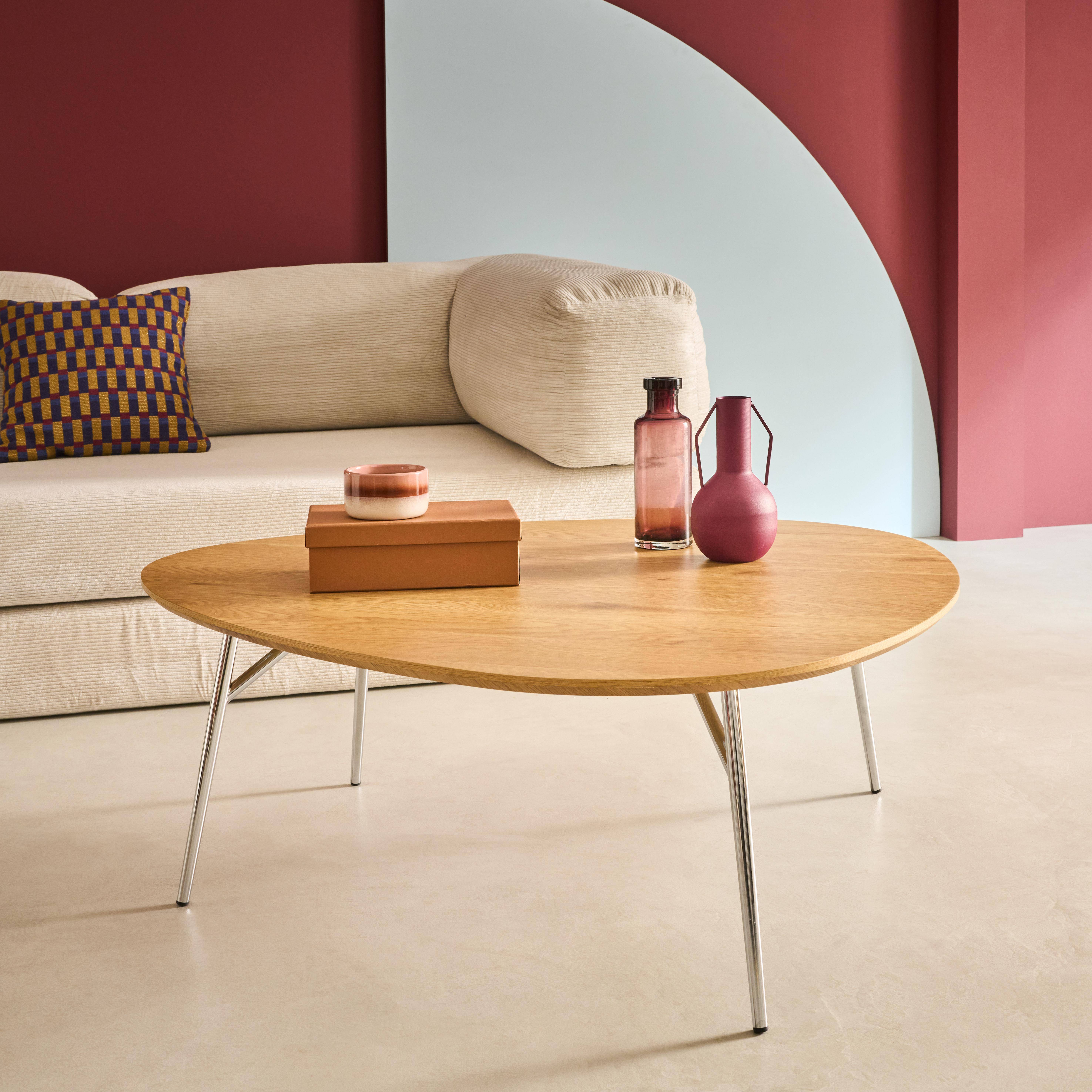 Ovaler Couchtisch mit verchromten Metallbeinen und Eichenlook - Ezia,sweeek,Photo2