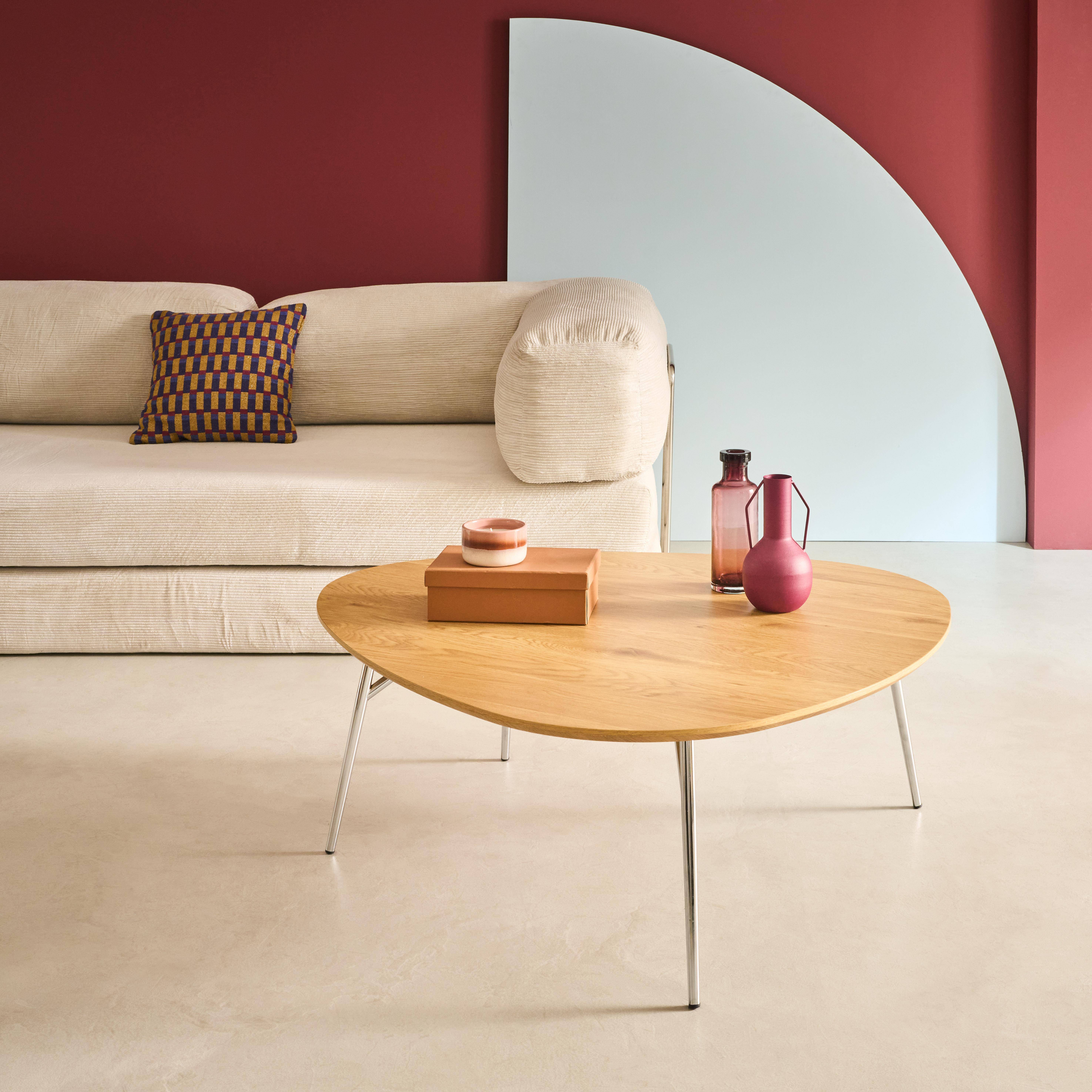 Ovaler Couchtisch mit verchromten Metallbeinen und Eichenlook - Ezia,sweeek,Photo1