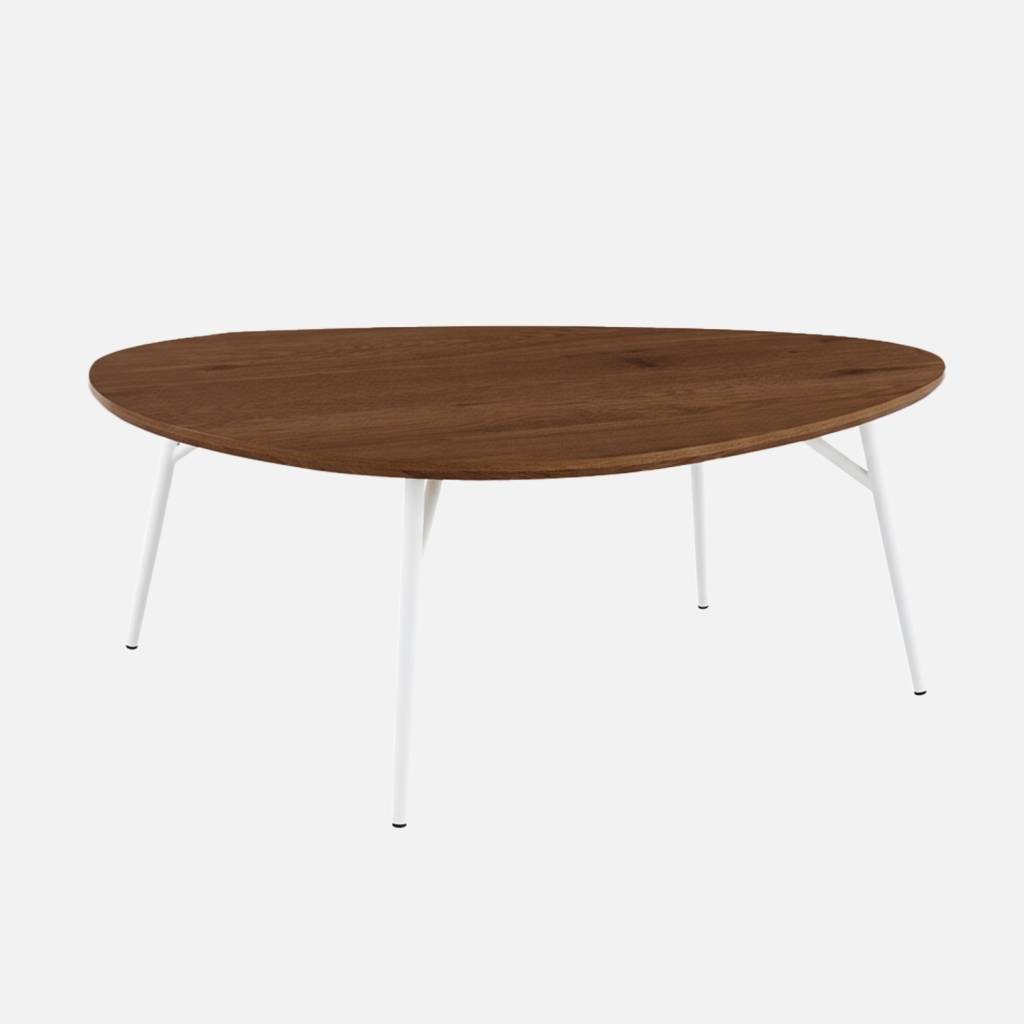 Table basse ovale pieds chromé et effet bois de noyer
