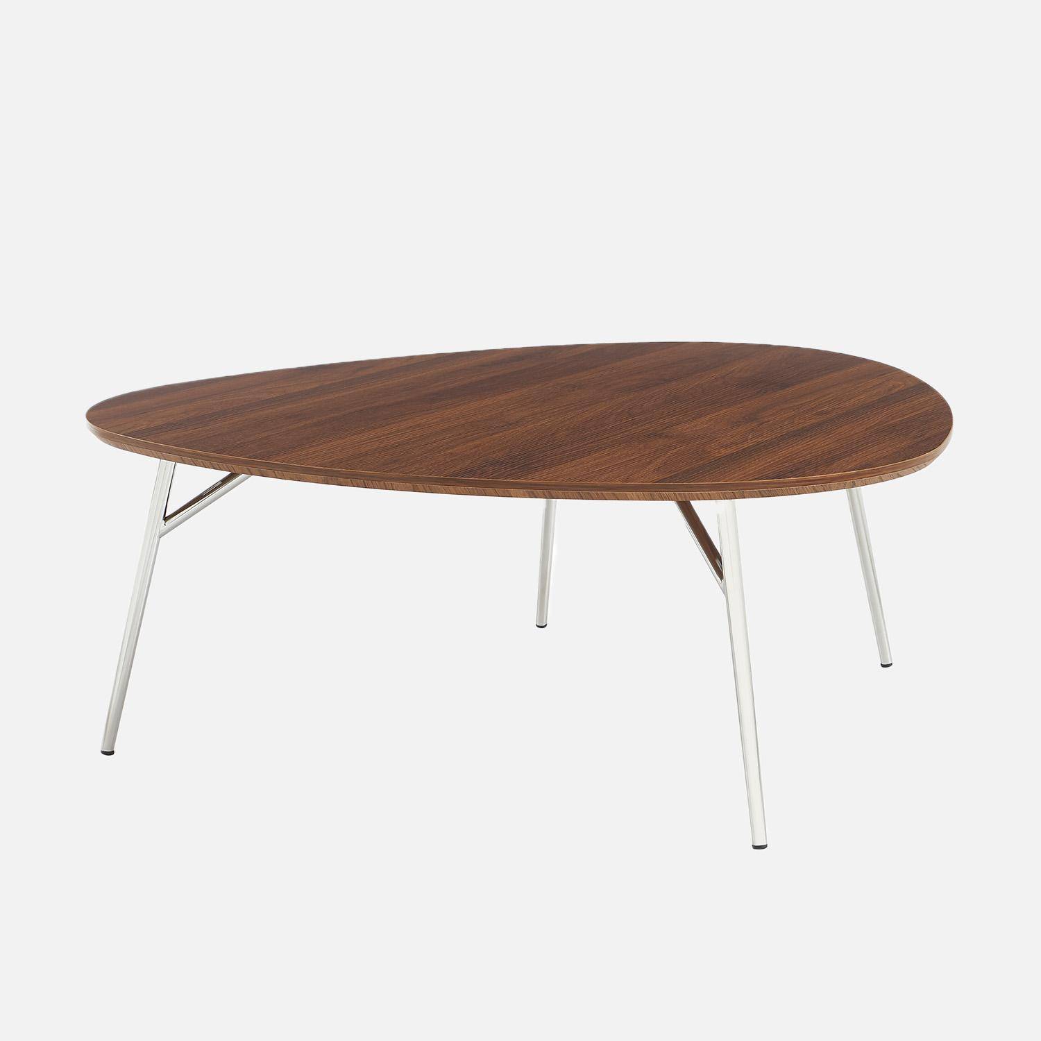 Ovaler Couchtisch mit verchromten Metallbeinen und Nussbaumlook - Ezia Photo2