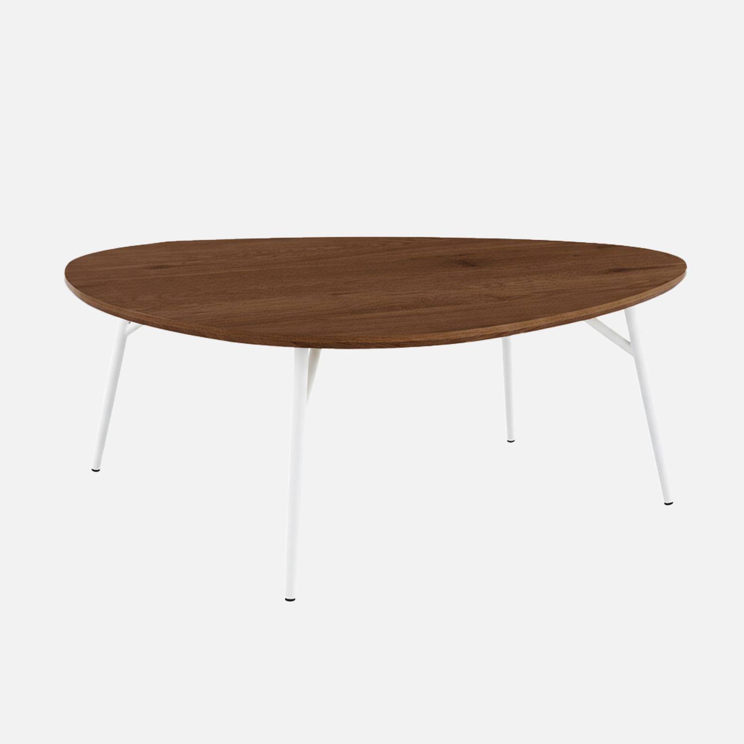 Table basse ovale pieds chromé et effet bois de noyer Photo1