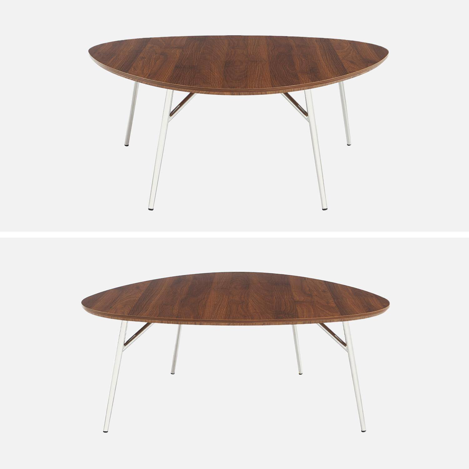 Ovaler Couchtisch mit verchromten Metallbeinen und Nussbaumlook - Ezia Photo3