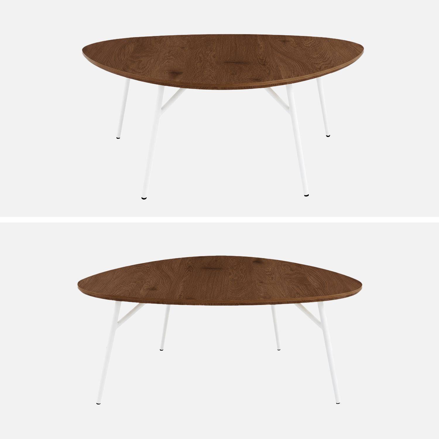 Table basse ovale pieds chromé et effet bois de noyer Photo3