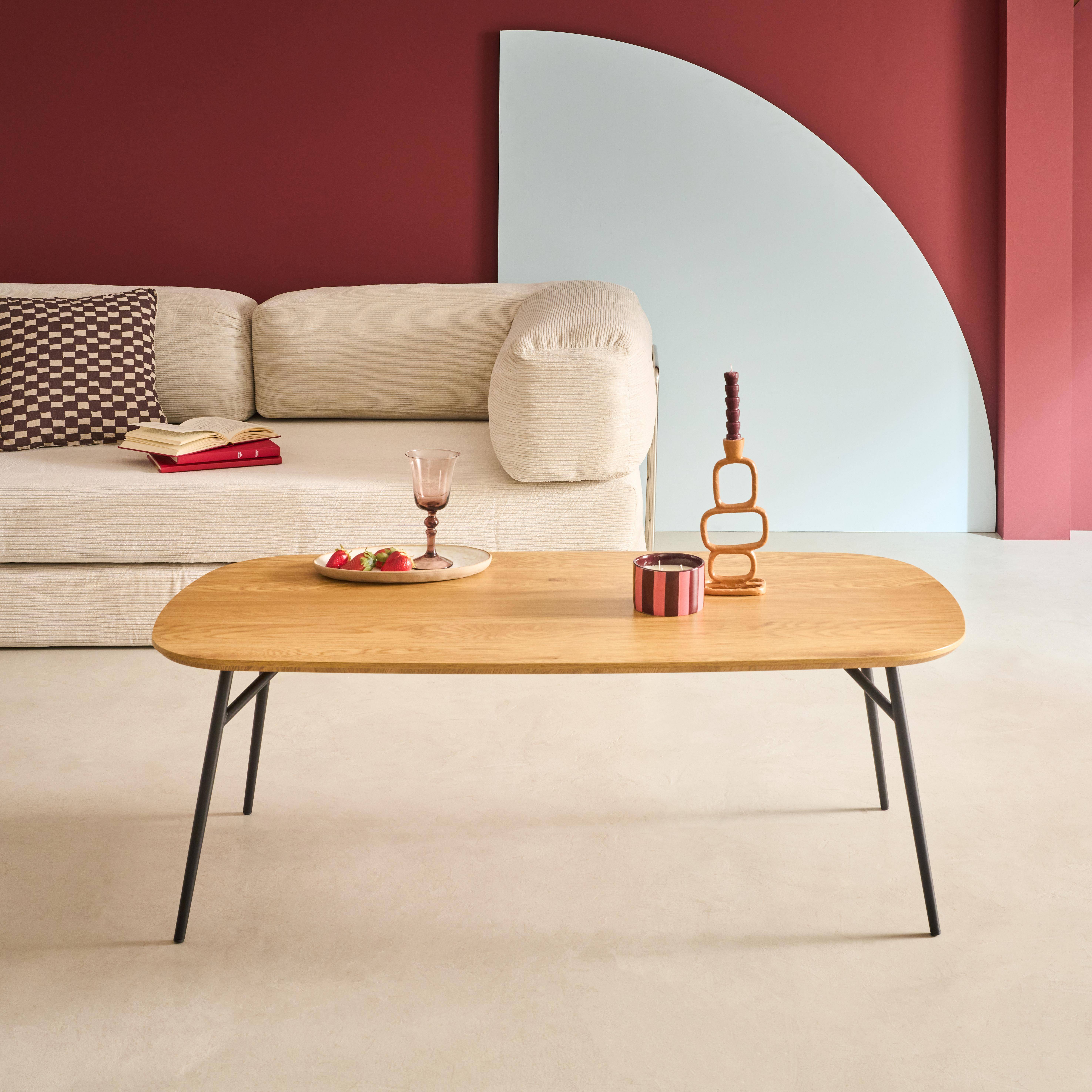 Rechteckiger Couchtisch im Eichenlook mit schwarzen Metallbeinen - Ezia,sweeek,Photo1