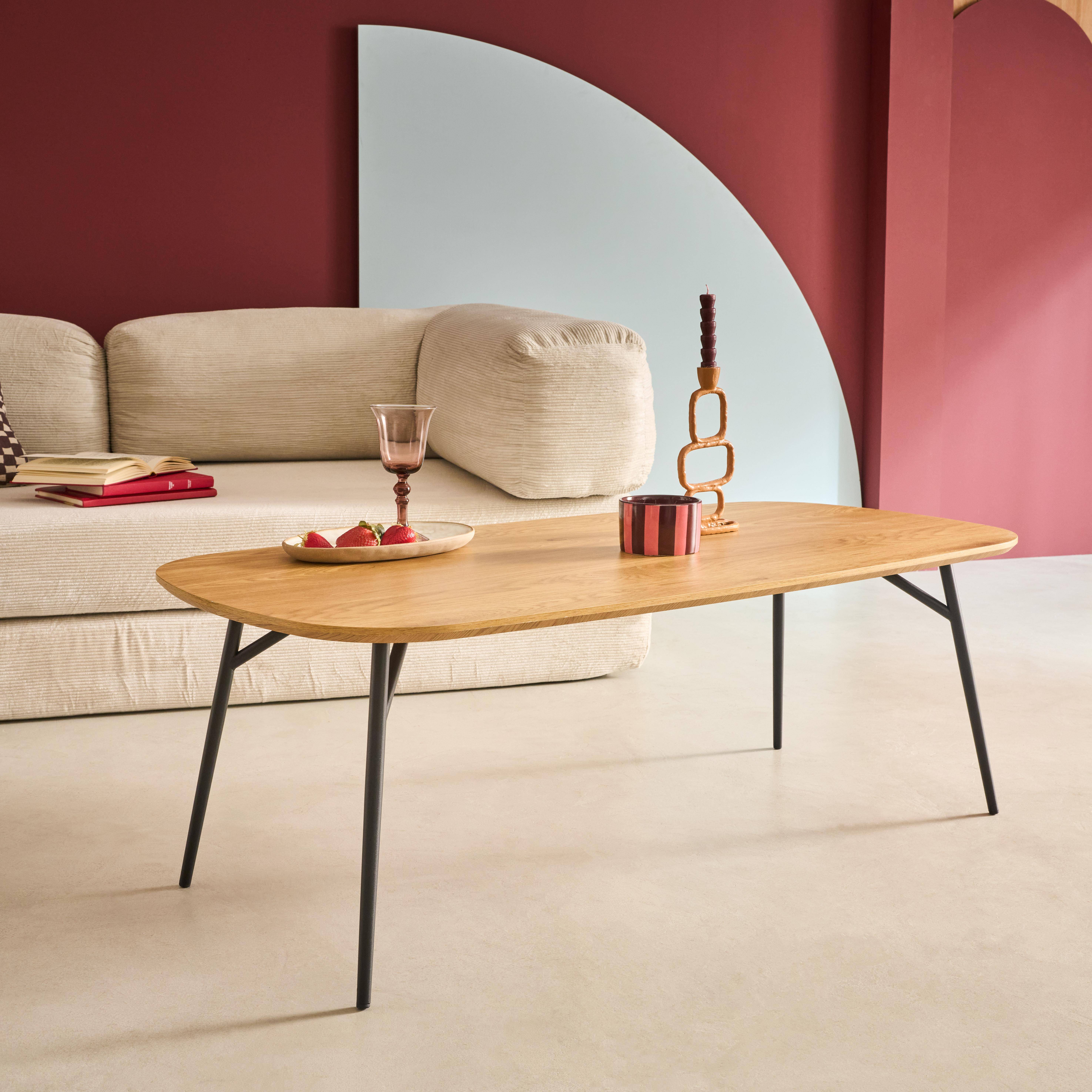 Rechteckiger Couchtisch im Eichenlook mit schwarzen Metallbeinen - Ezia Photo2