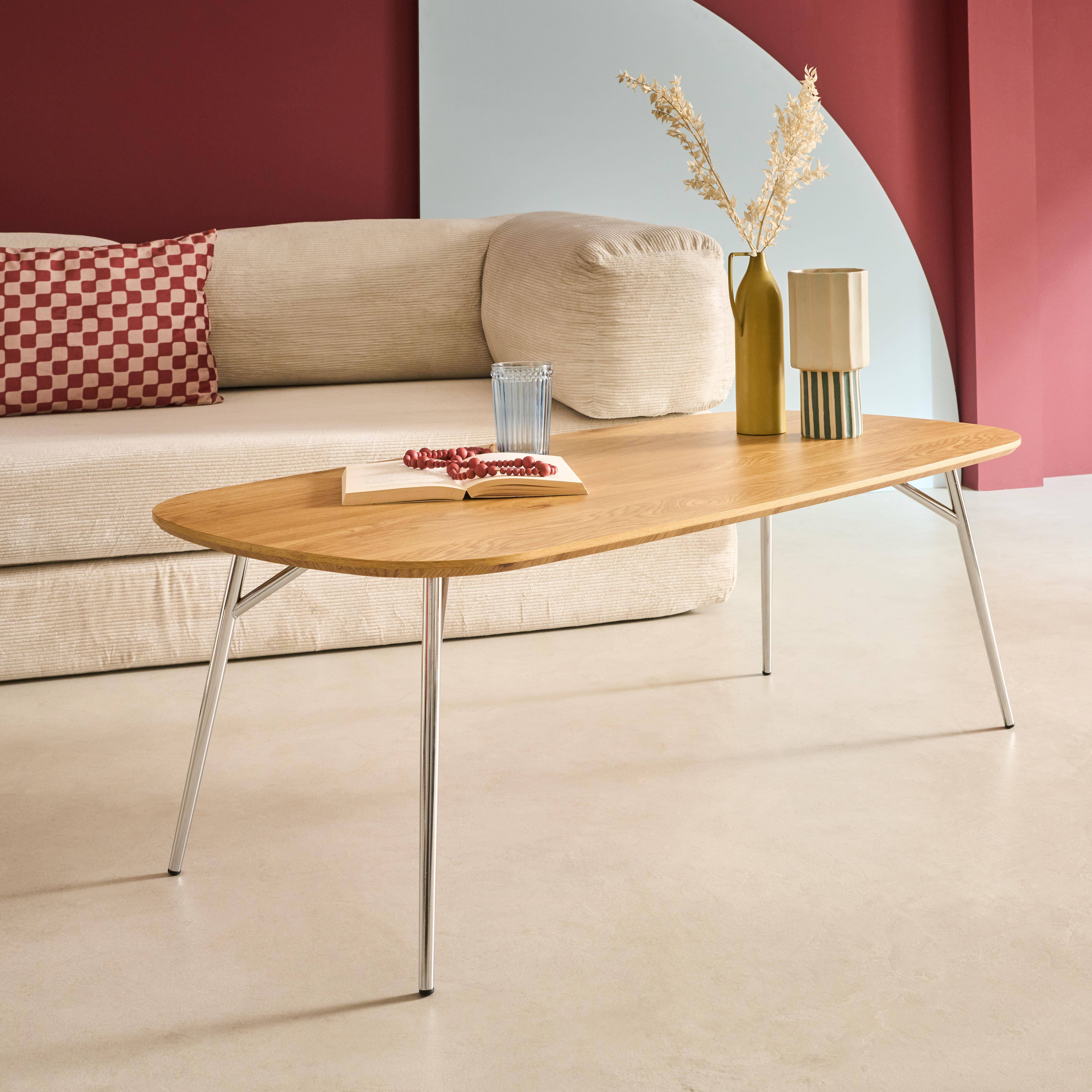 Rechteckiger Couchtisch mit verchromten Metallbeinen und Eichenlook 120 cm - Ezia Photo2