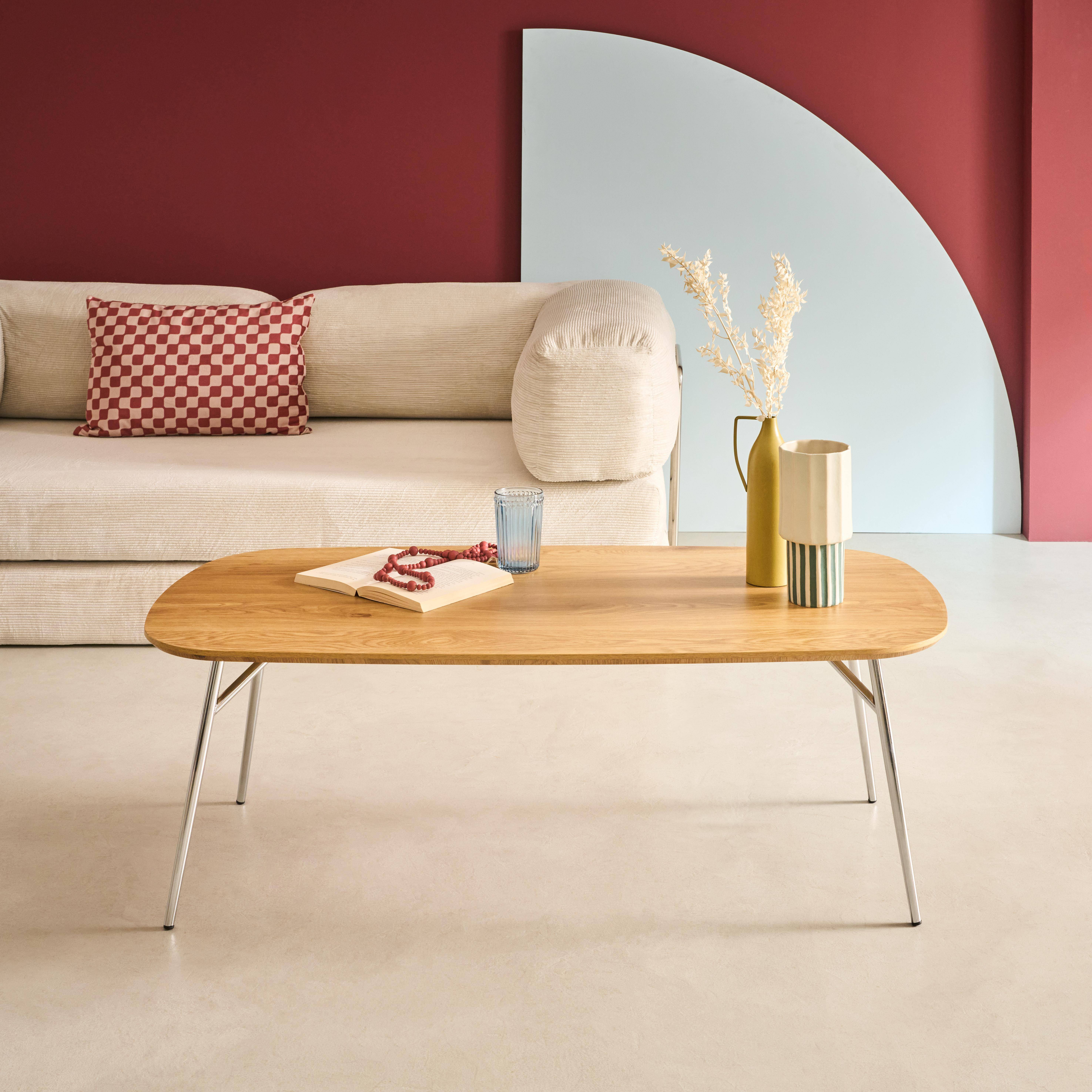 Rechteckiger Couchtisch mit verchromten Metallbeinen und Eichenlook 120 cm - Ezia Photo1