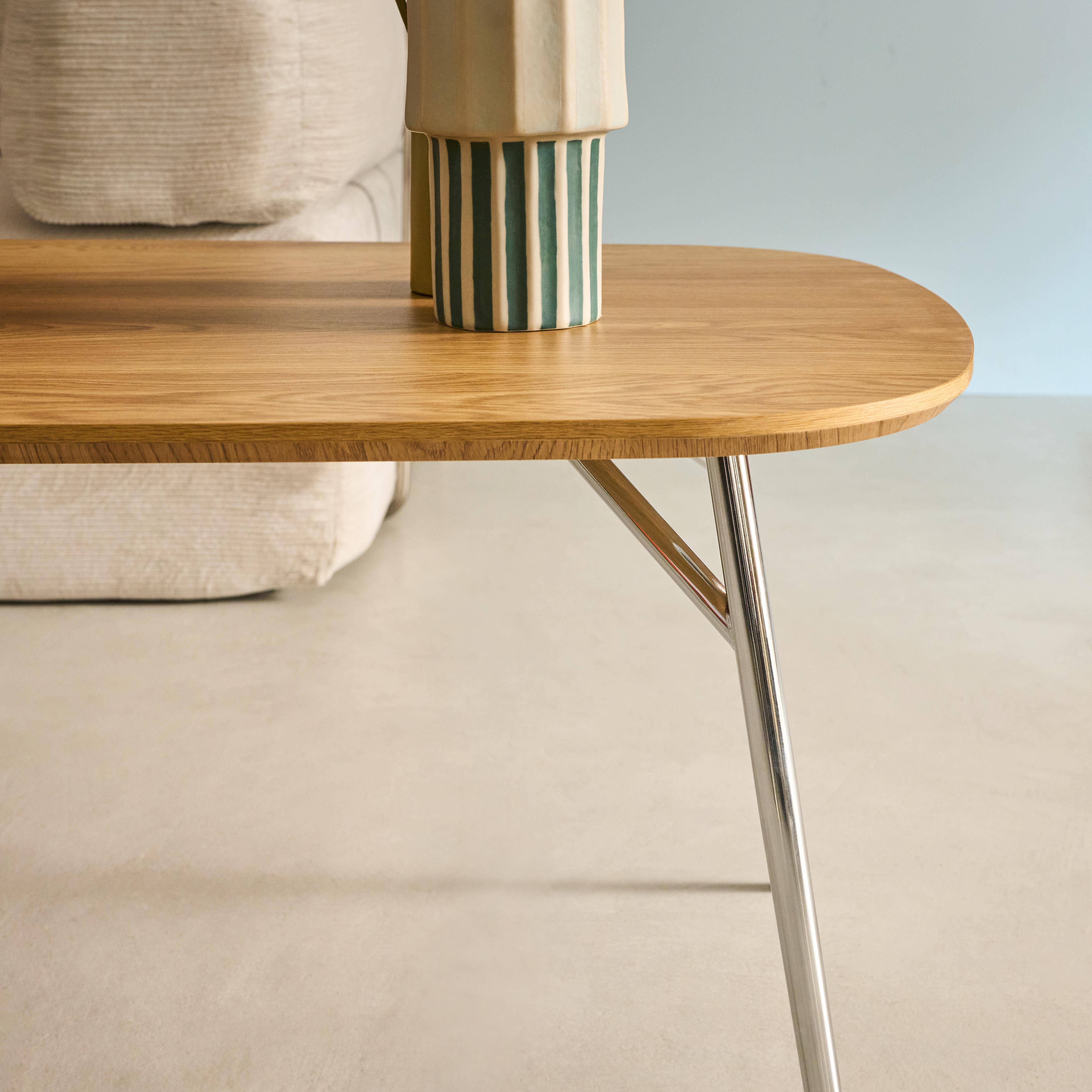 Rechteckiger Couchtisch mit verchromten Metallbeinen und Eichenlook 120 cm - Ezia Photo4
