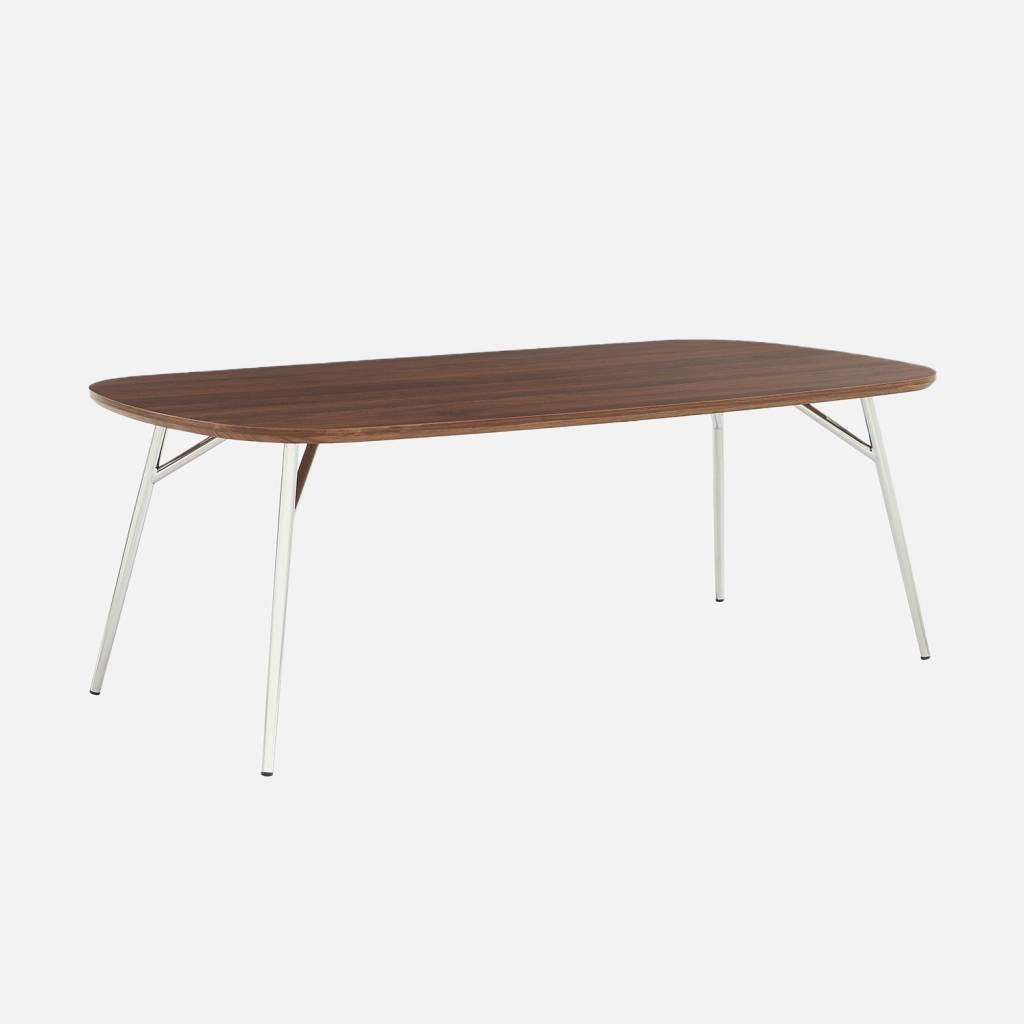 Mesa de centro rectangular con patas cromadas y decoración de madera, Madera de nogal