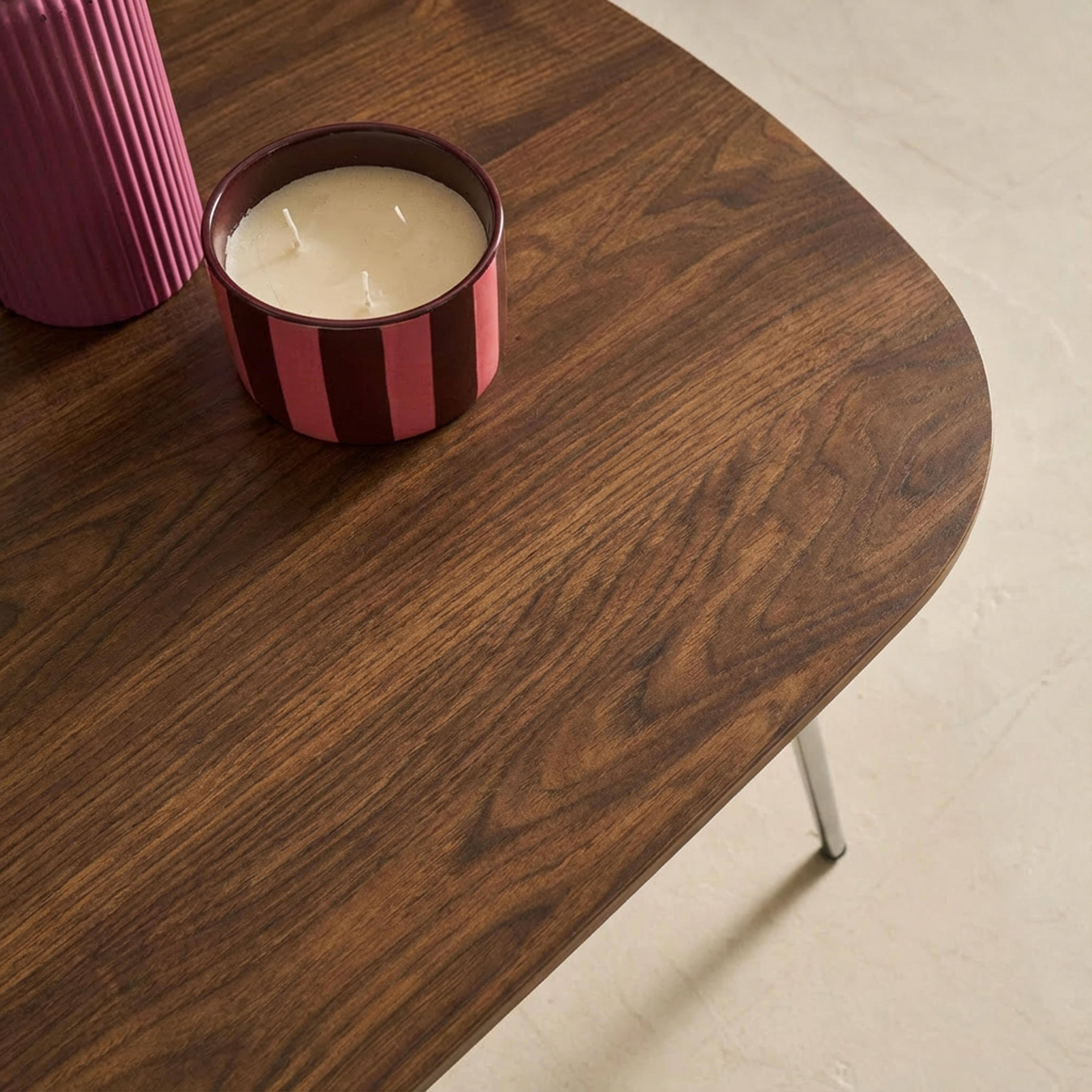 Rechthoekige salontafel met walnoothouteffect en verchroomde poten L 120 x B 60 x H 41 cm - Ezia,sweeek,Photo3