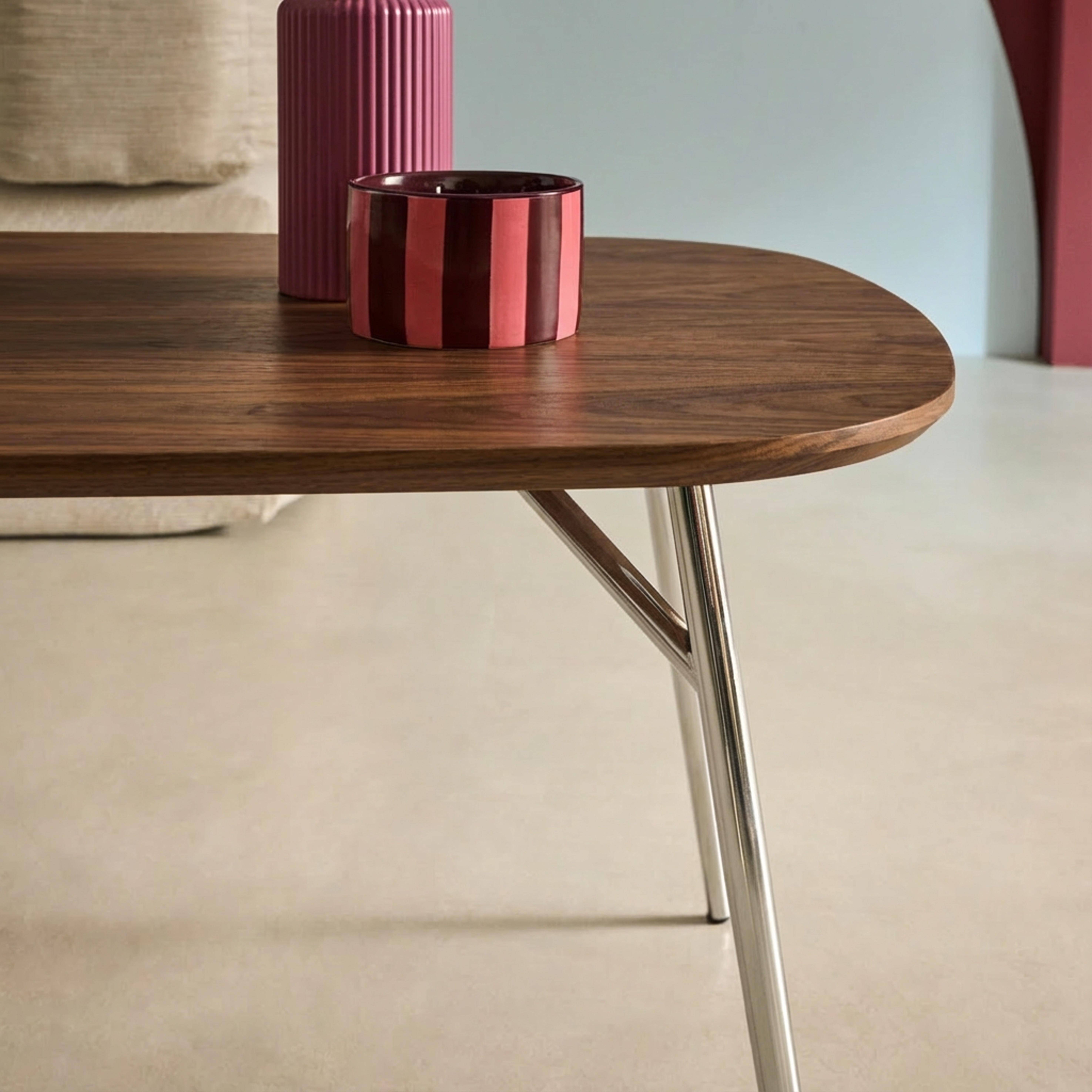 Rechthoekige salontafel met walnoothouteffect en verchroomde poten L 120 x B 60 x H 41 cm - Ezia Photo4