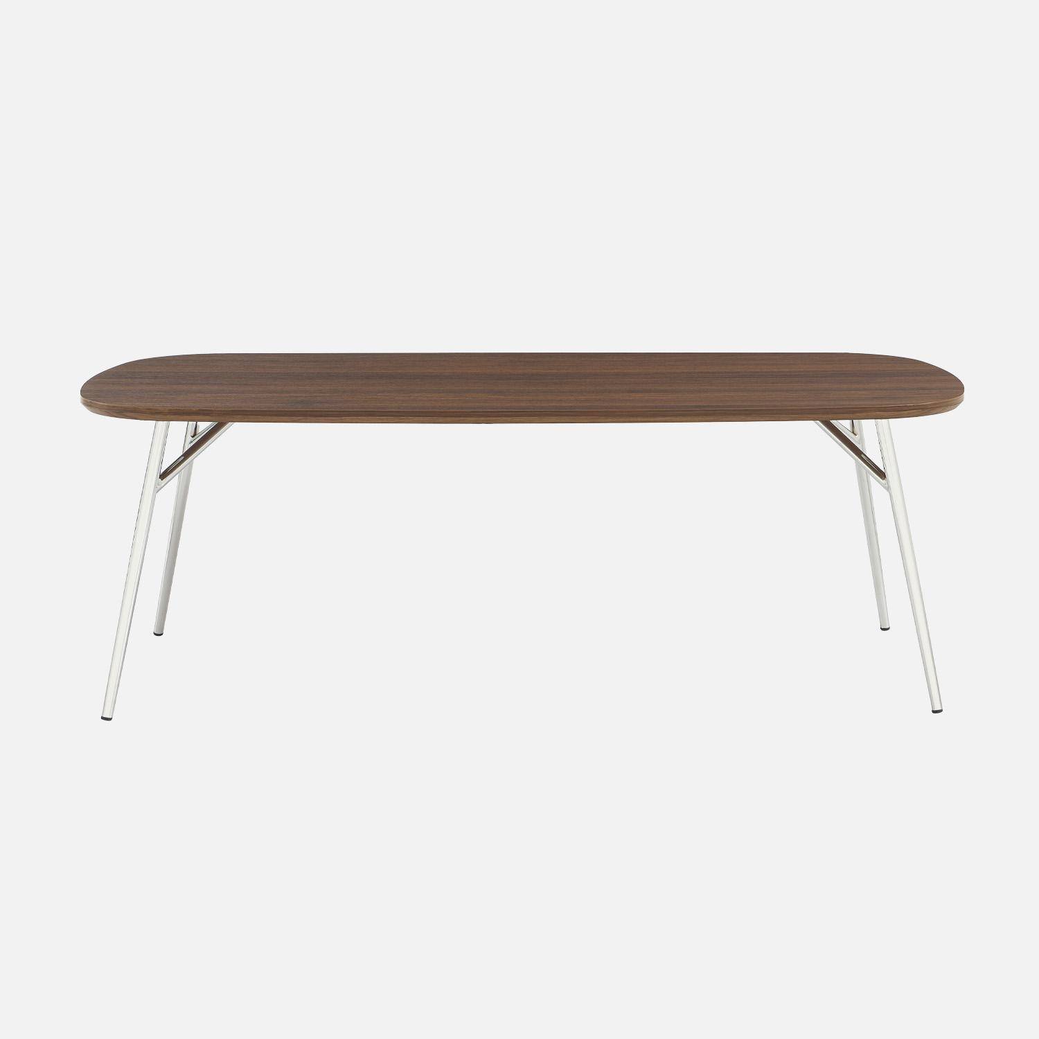 Rechteckiger Couchtisch mit verchromten Metallbeinen und Nussbaumlook 120 cm - Ezia Photo2