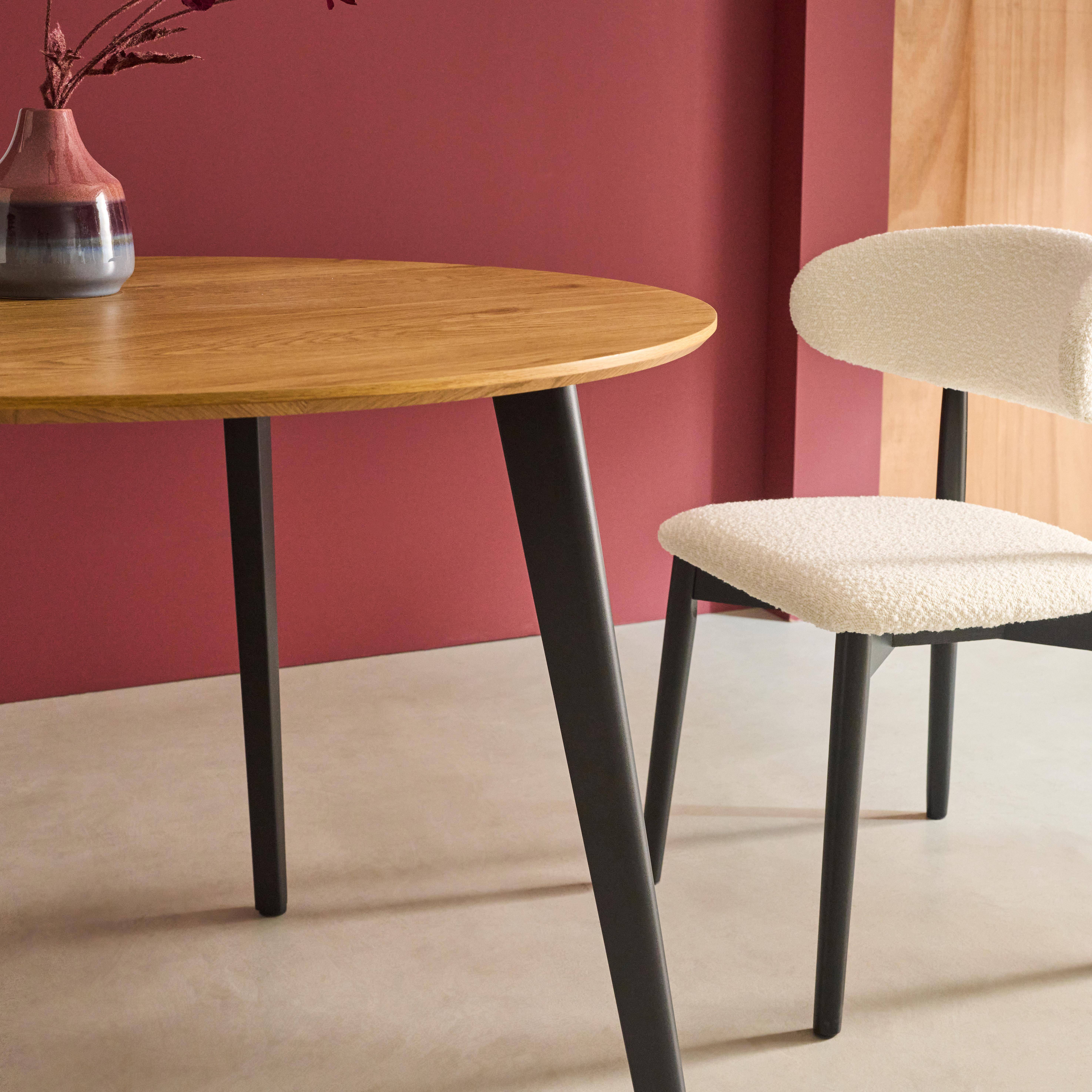 Round dining table oak wood effect black metal legs 4-seater, Azylis, 100x100x76 cm,sweeek,Photo4