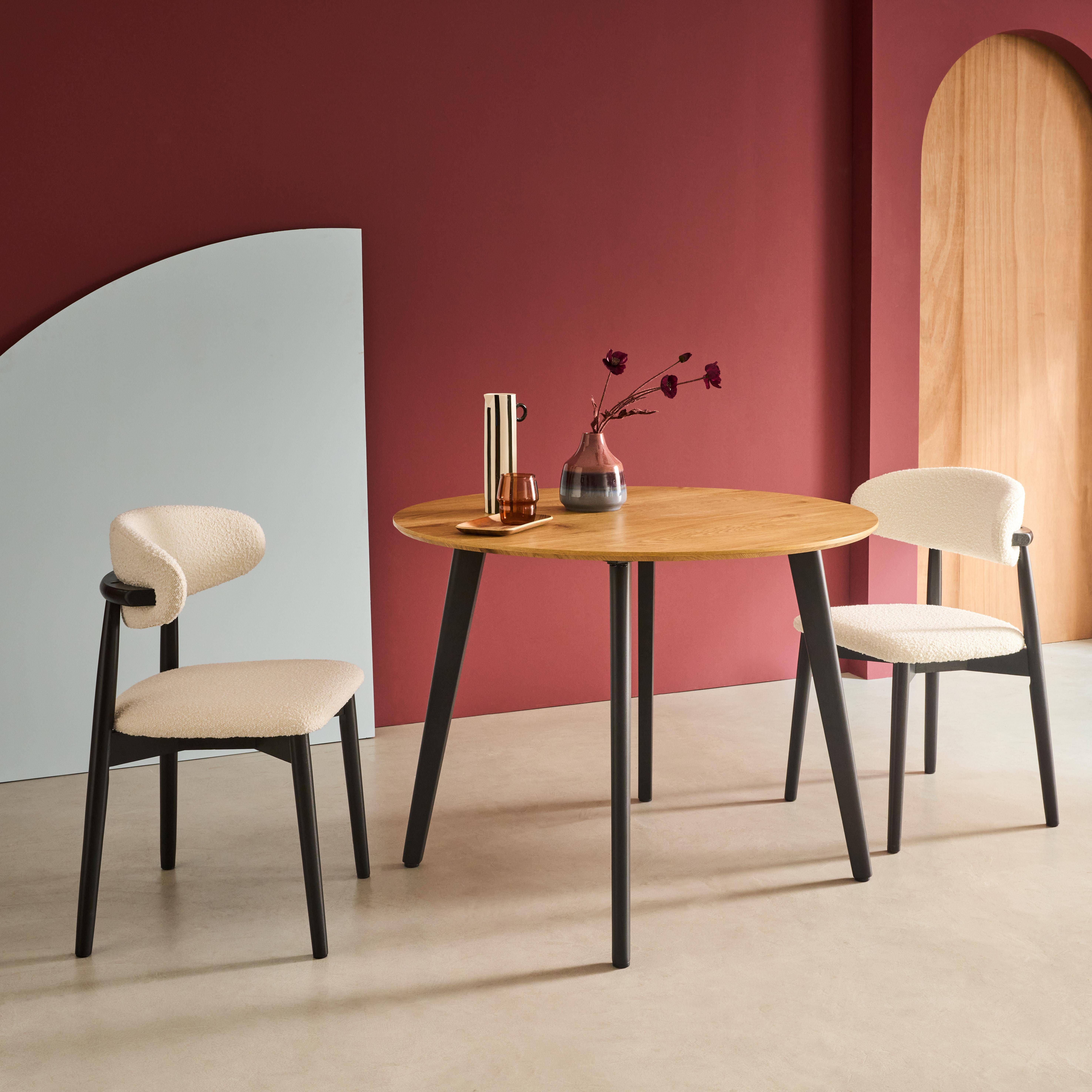 Round dining table oak wood effect black metal legs 4-seater, Azylis, 100x100x76 cm,sweeek,Photo2