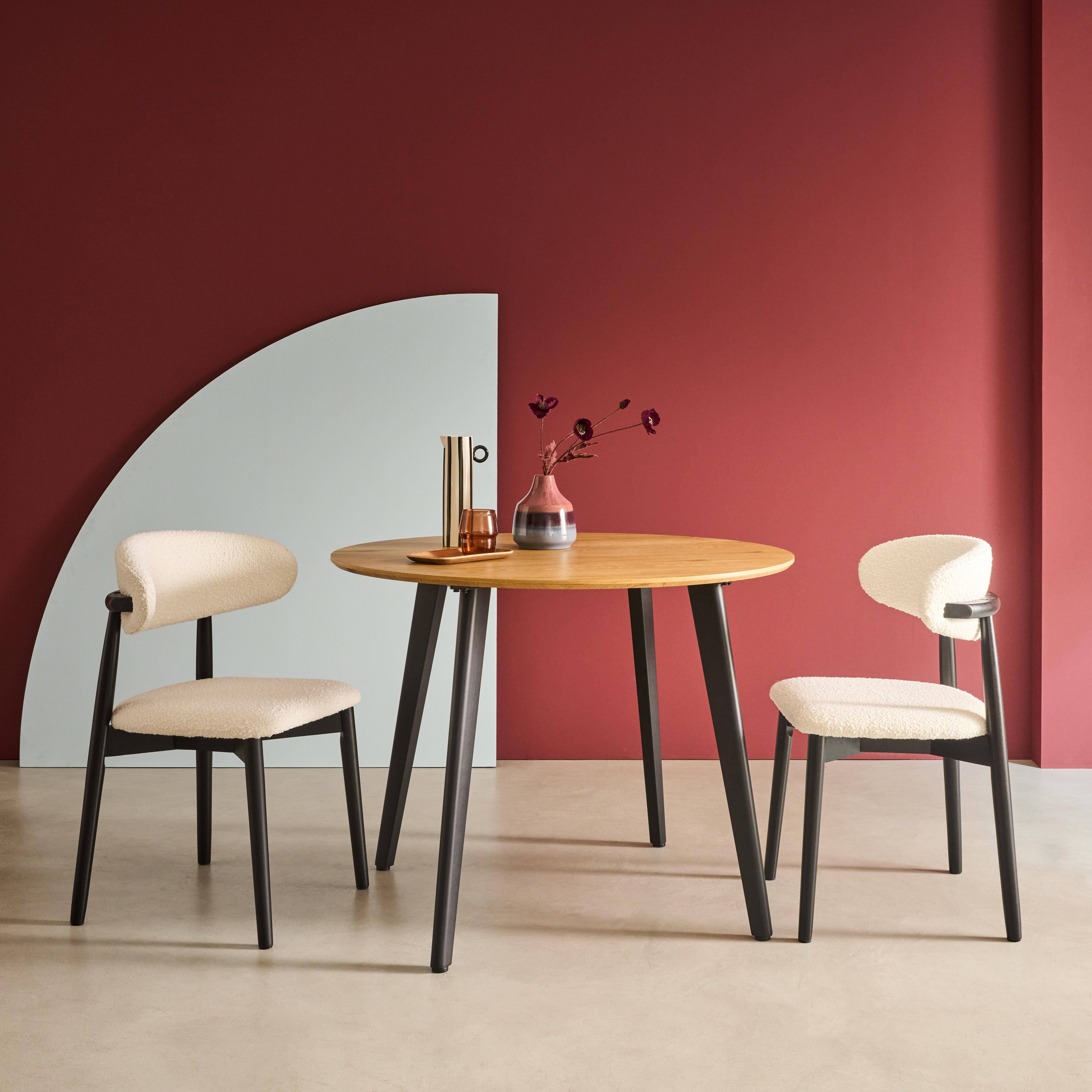 Round dining table oak wood effect black metal legs 4-seater, Azylis, 100x100x76 cm Photo1