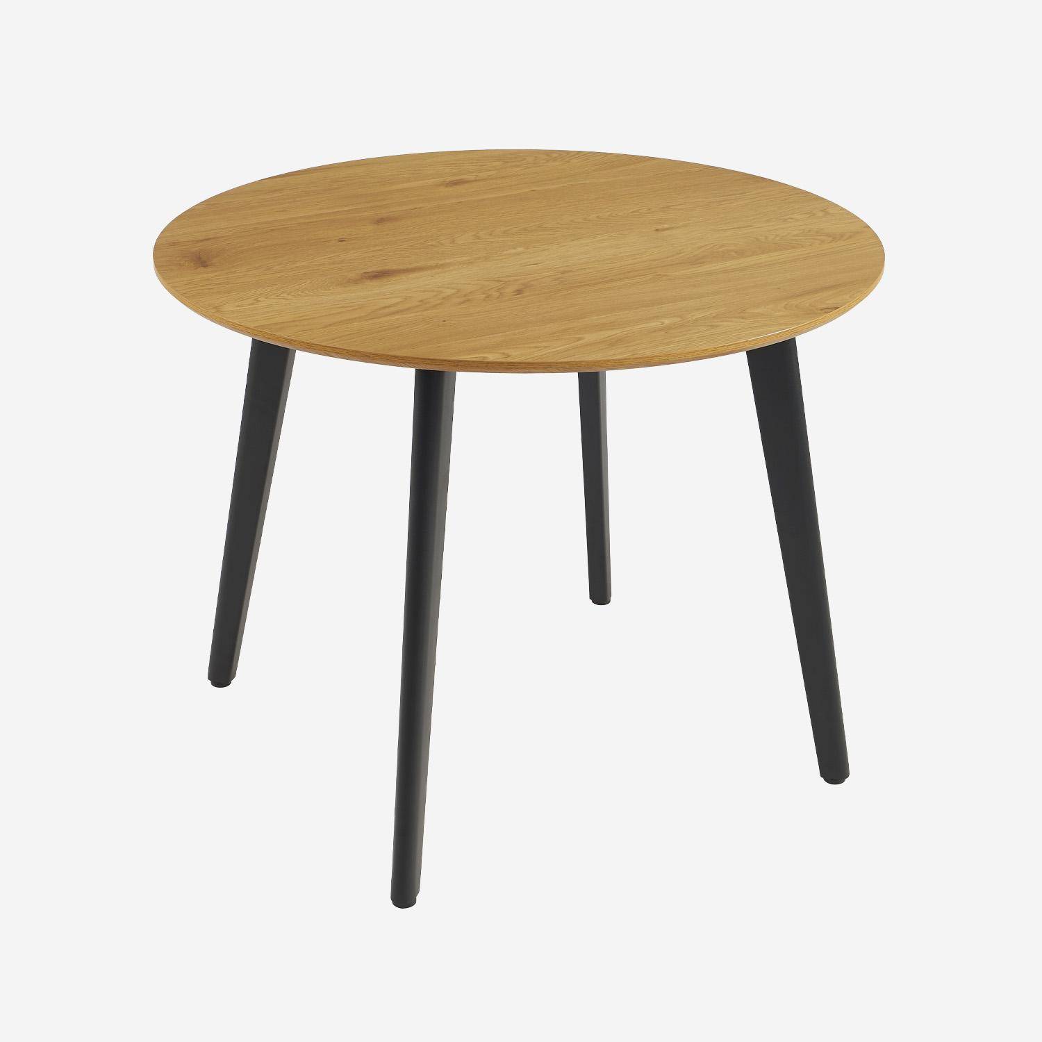 Table à manger ronde effet chêne pieds métal noir 4 places,sweeek,Photo1