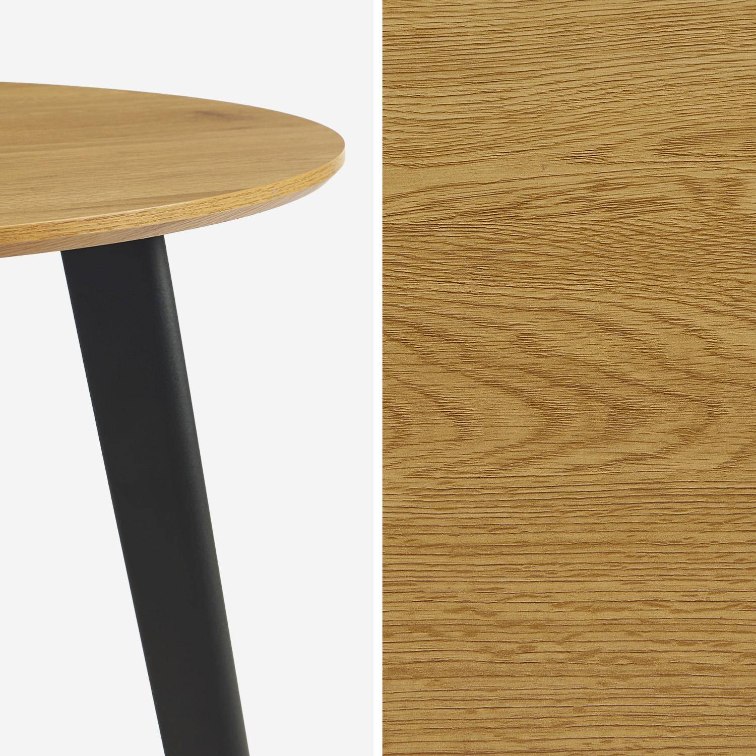 Table à manger ronde effet chêne pieds métal noir 4 places Photo2