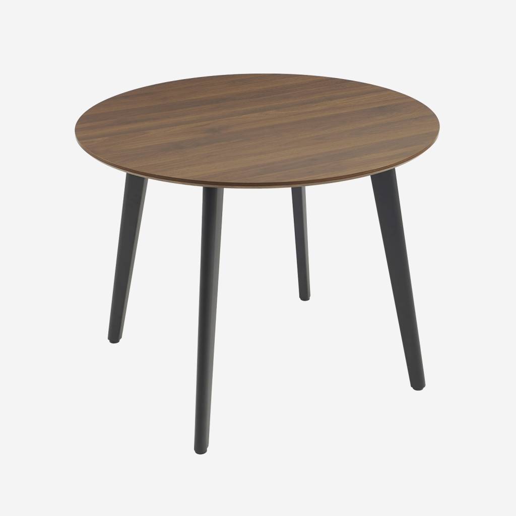 Table à manger ronde effet noyer pieds métal 4 places