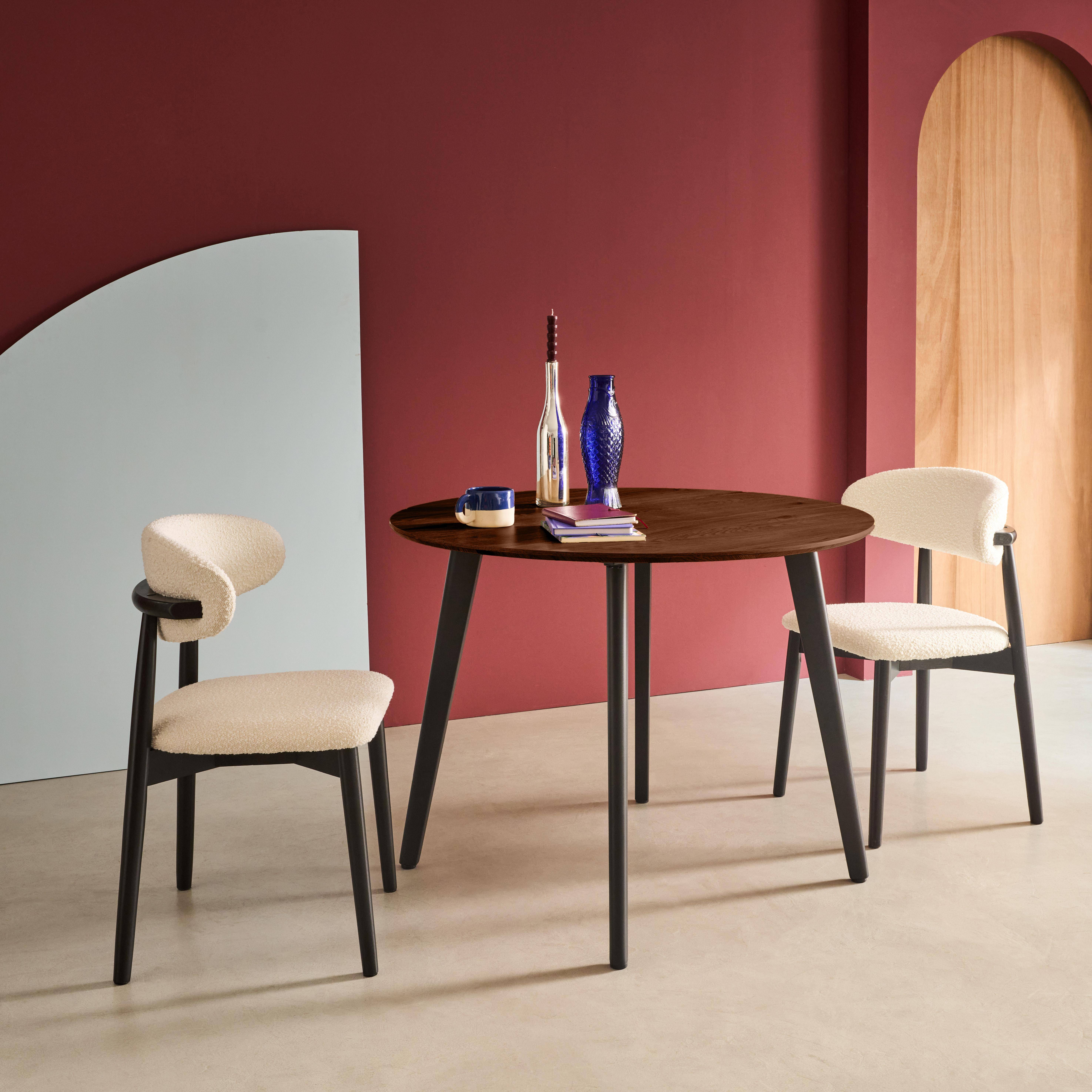 Round dining table walnut wood effect black metal legs 4-seater, Azylis, 100x100x76 cm Photo2