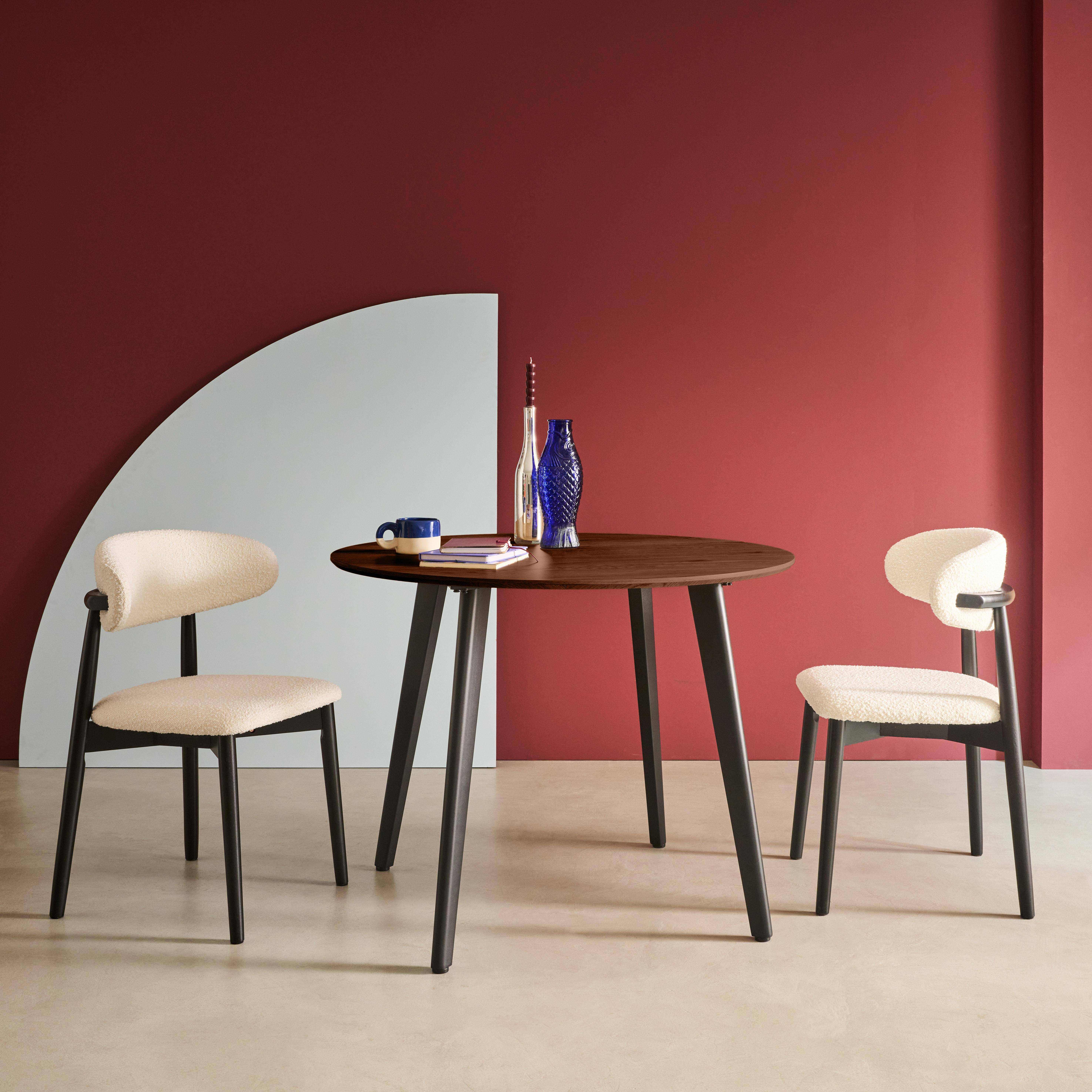 Round dining table walnut wood effect black metal legs 4-seater, Azylis, 100x100x76 cm,sweeek,Photo1