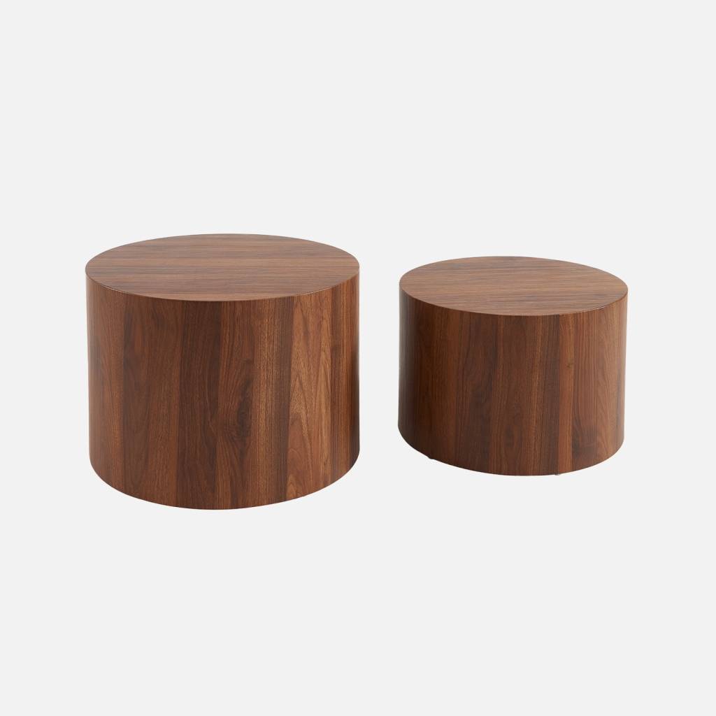 Tables basses rondes effet noyer (lot de 2)