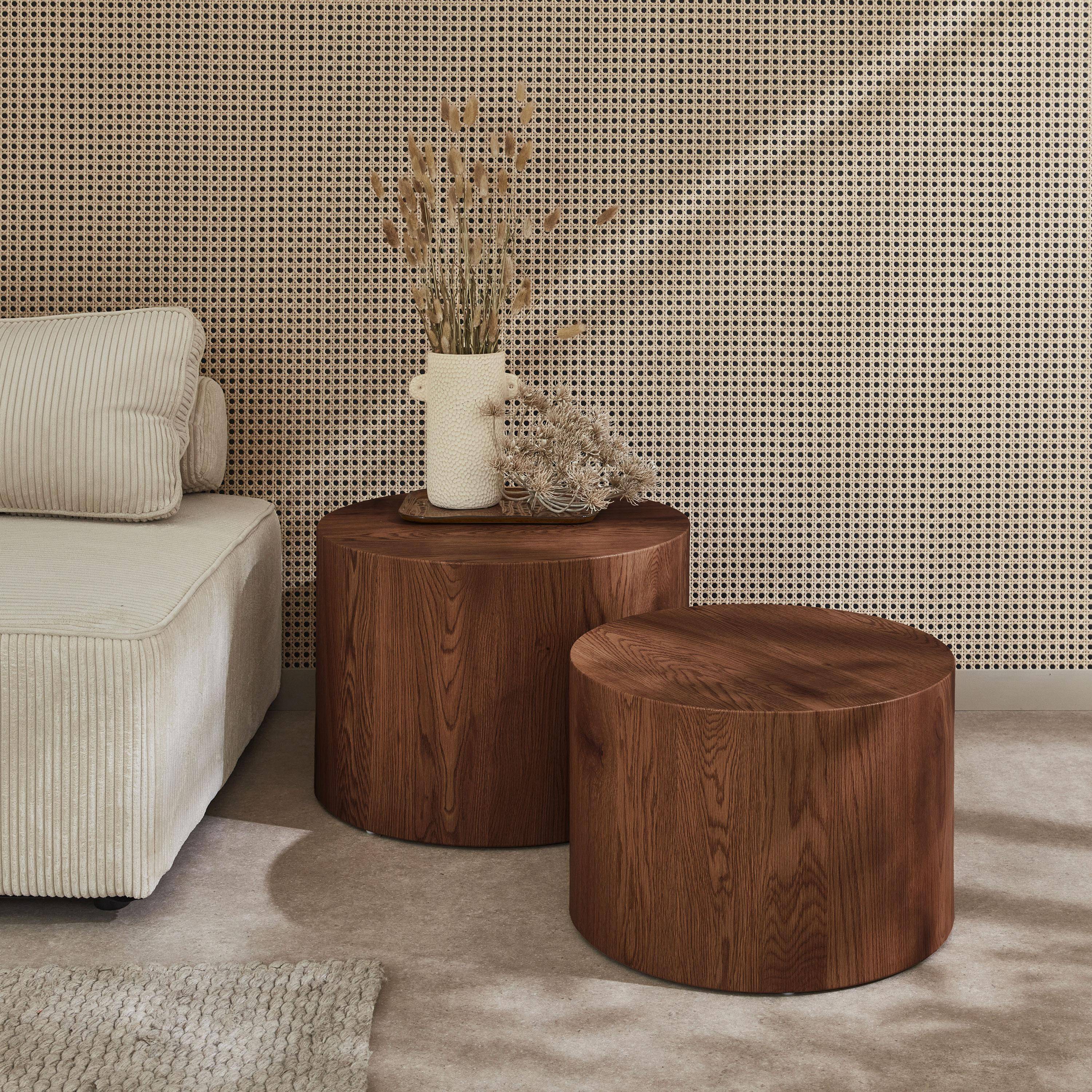 Lot de 2 tables basses rondes effet noyer, Ø58 x H 40cm / Ø50 x H 33cm SYLVA Photo1