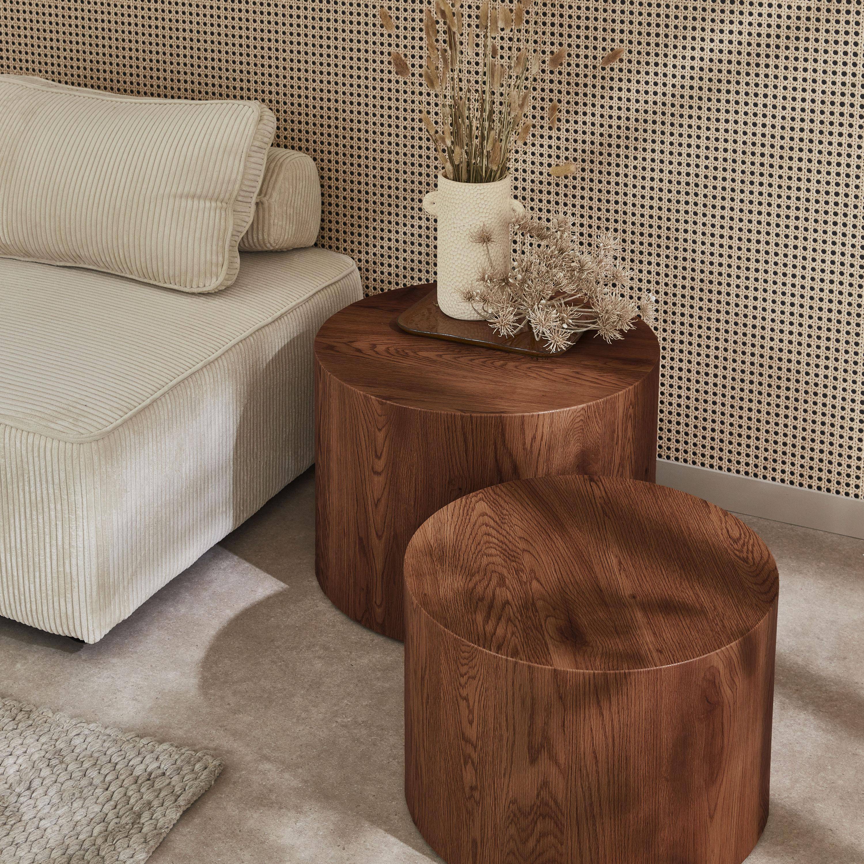 Lot de 2 tables basses rondes effet noyer, Ø58 x H 40cm / Ø50 x H 33cm SYLVA,sweeek,Photo2