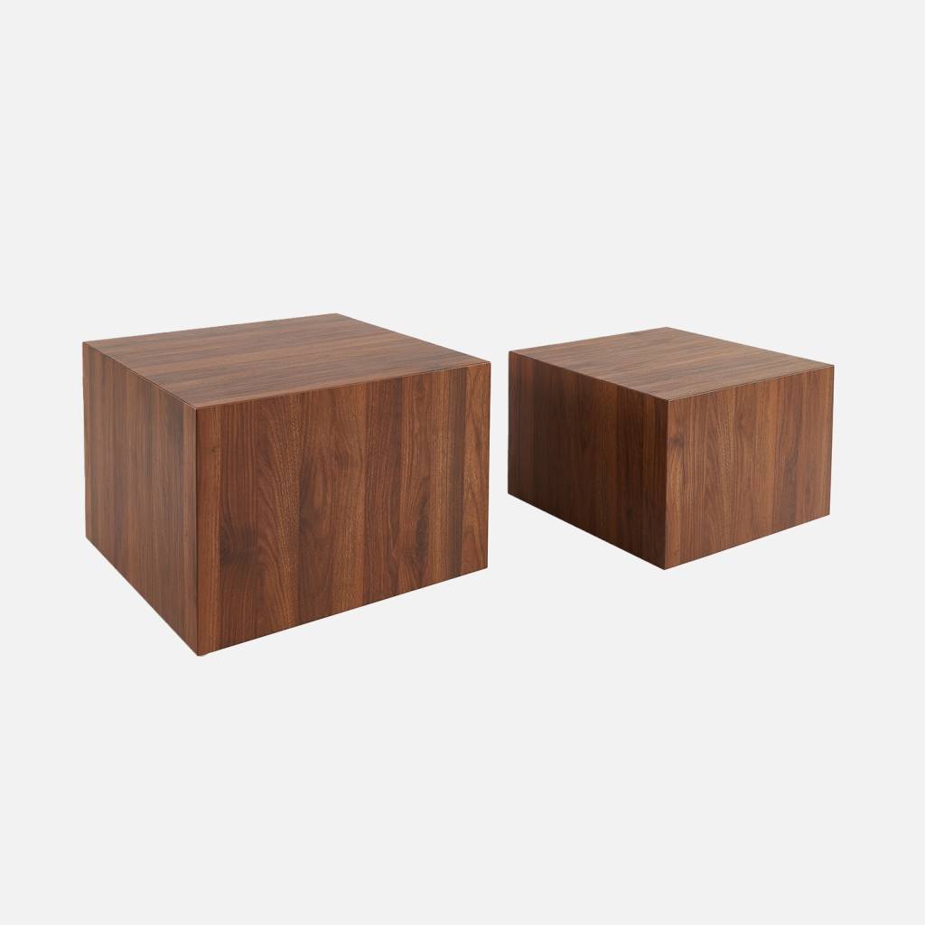Tables basses rondes effet noyer (lot de 2)