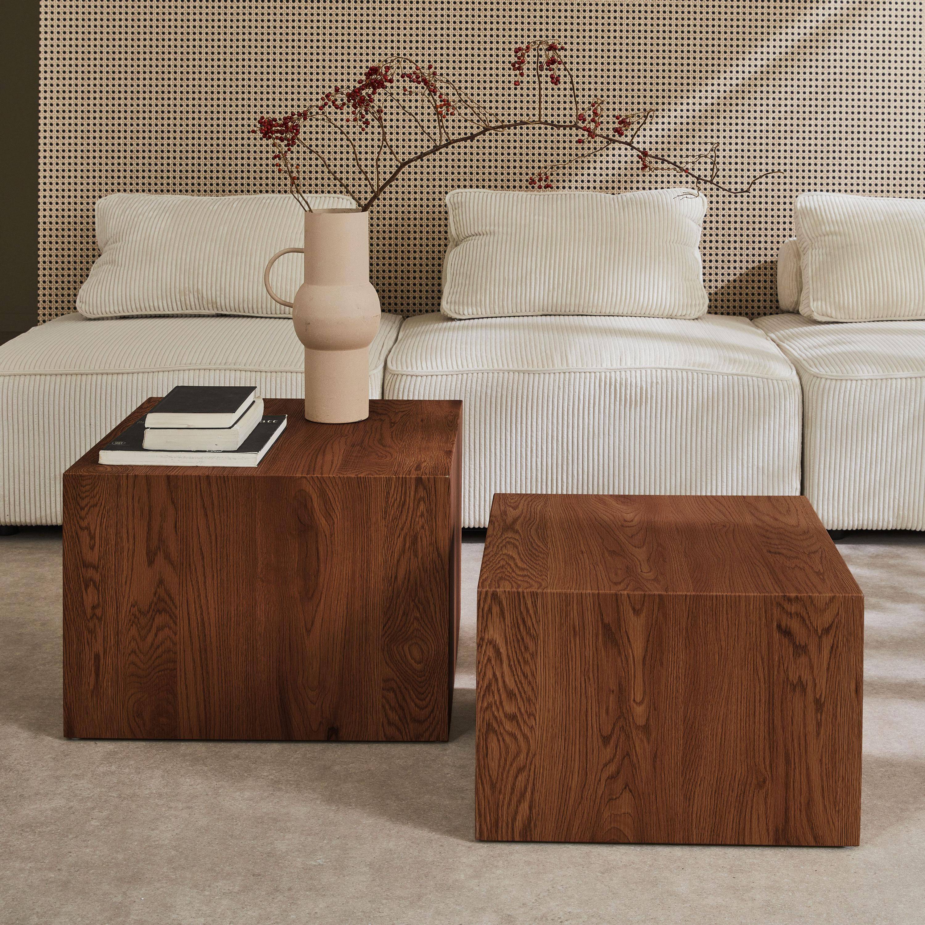 Lot de 2 tables basses rondes effet noyer, Ø58 x H 40cm / Ø50 x H 33cm SYLVA,sweeek,Photo1