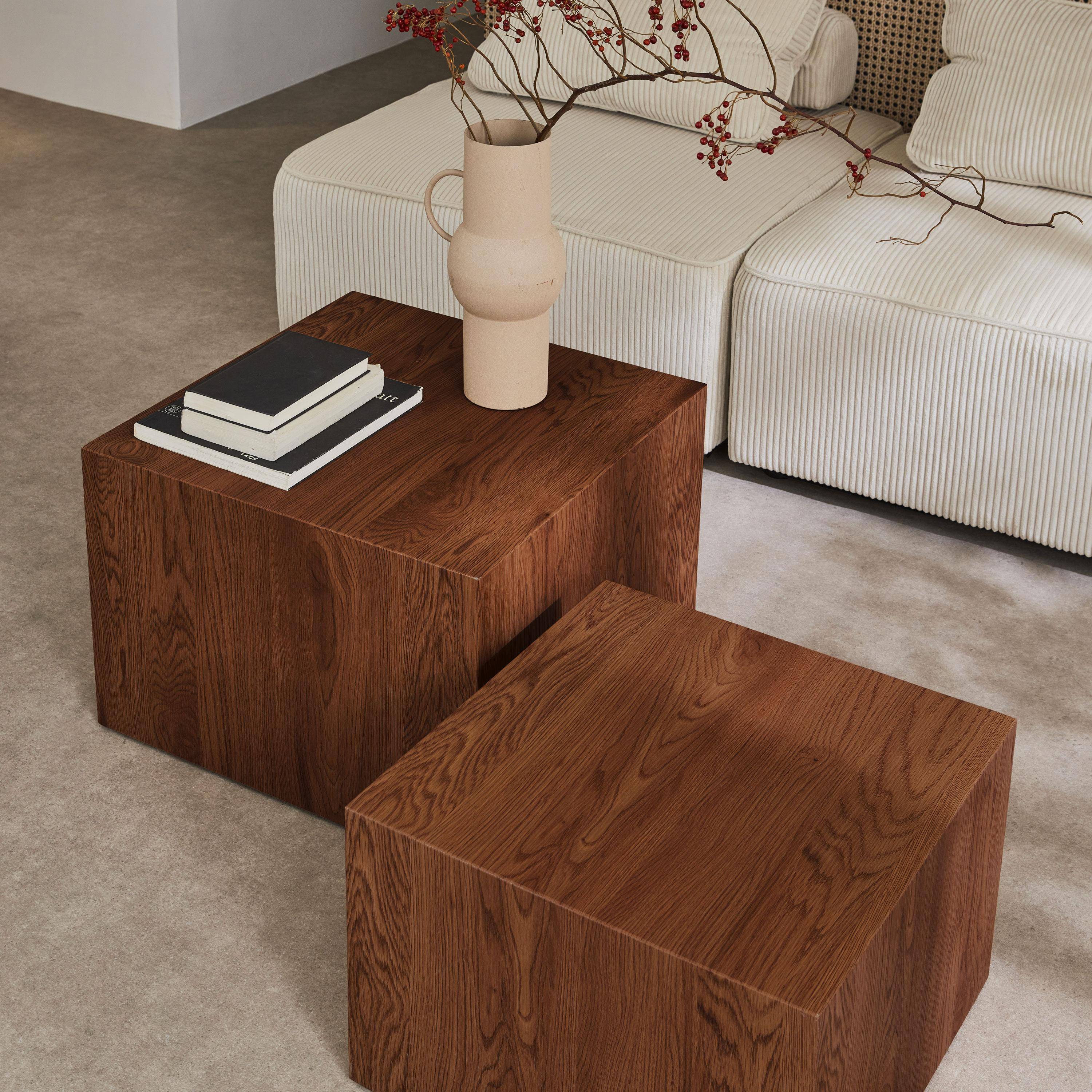 Set di tavolini quadrati effetto frassino, Noce