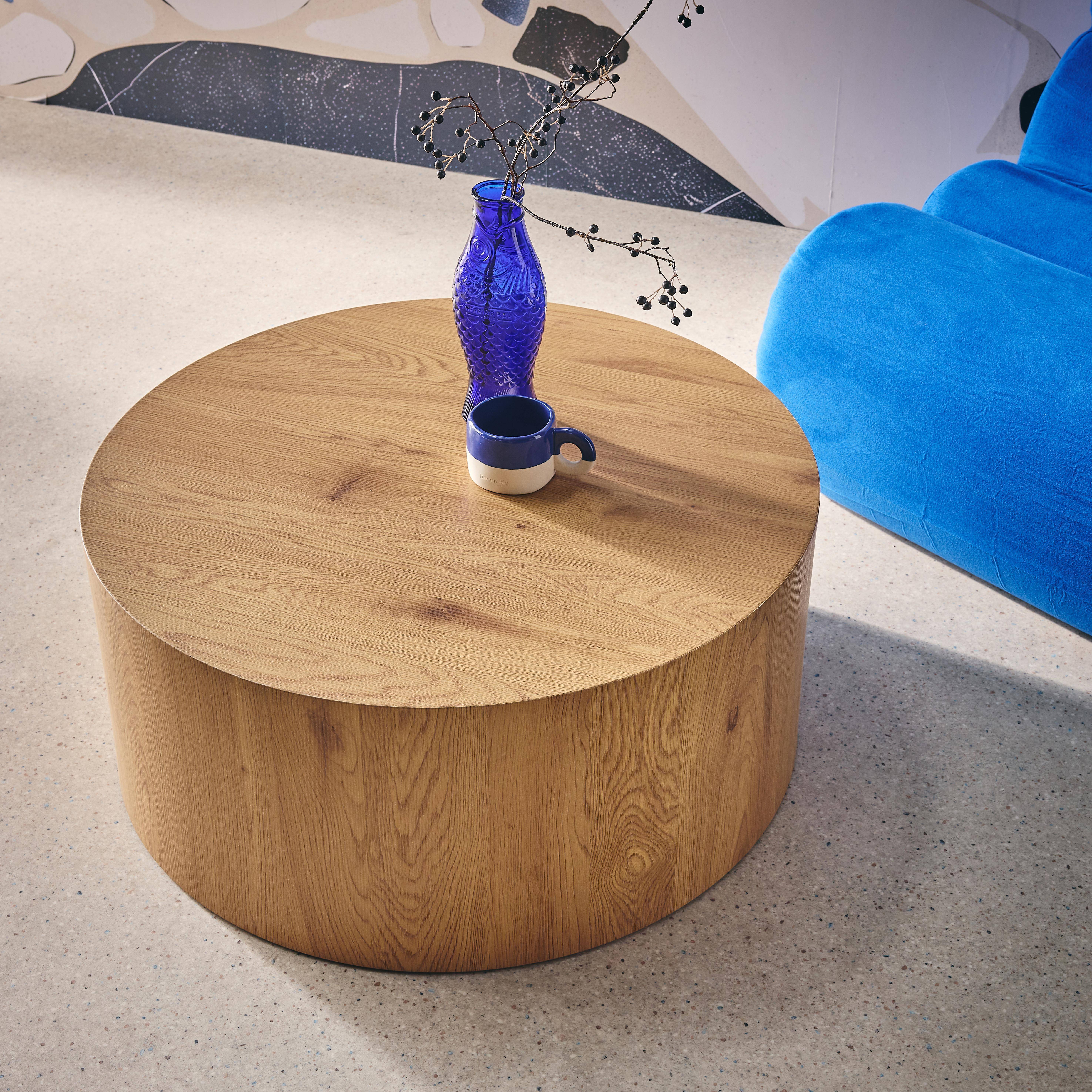 Table Basse Ronde En Bois Exotique Et Verre – Diamètre 111 Cm, Hauteur 41 Cm, Style Unique