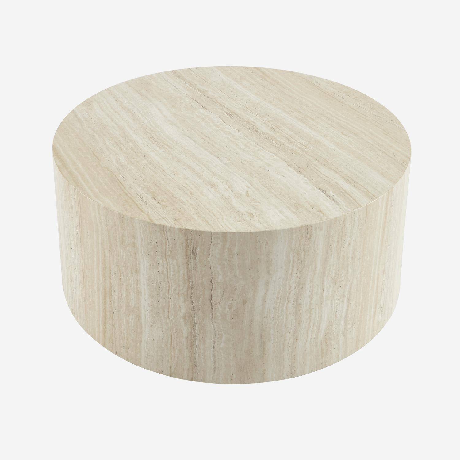 Table basse ronde effet travertin Ø80cm Photo1