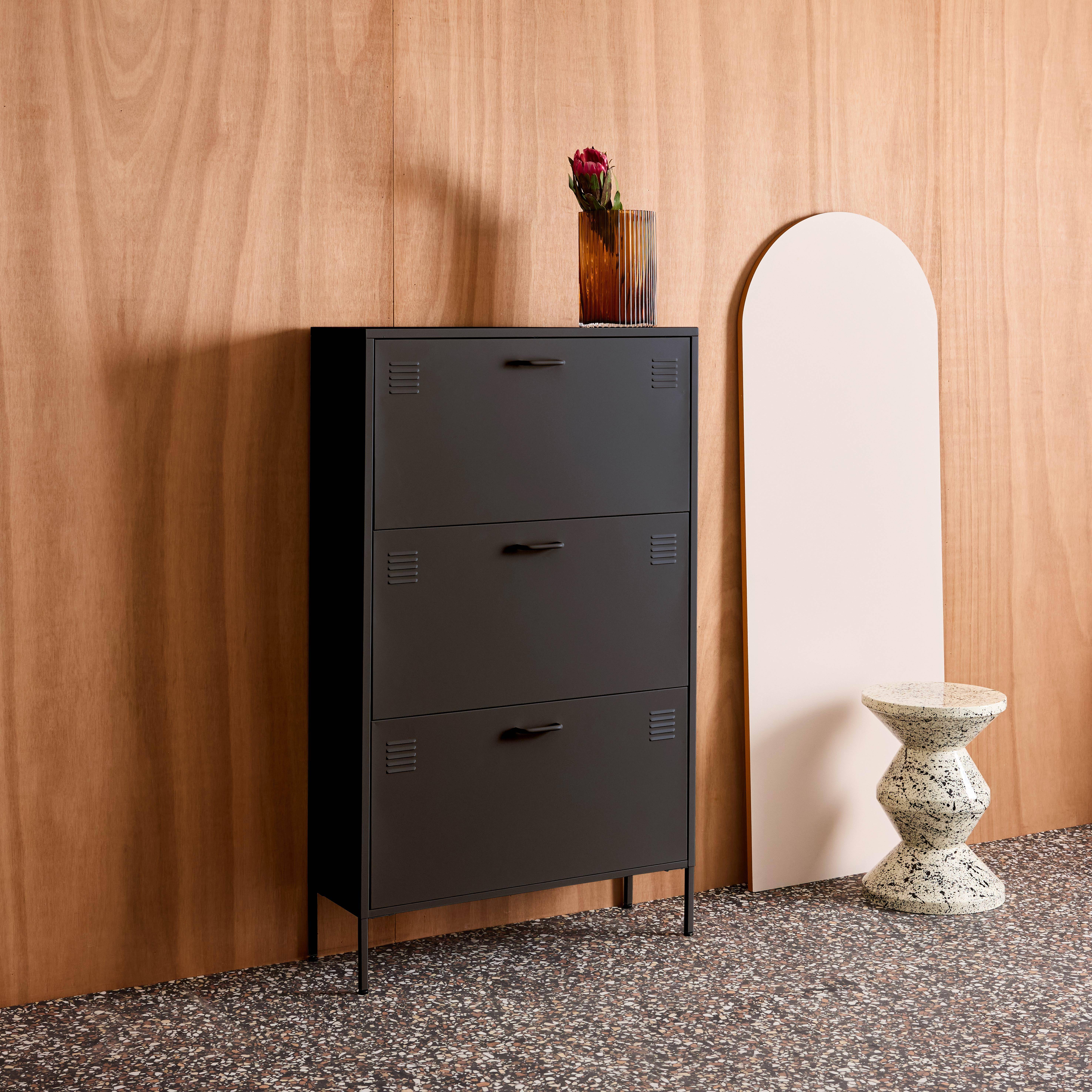 Sapateira industrial de metal com 3 gavetas Preto - 80x26x130 cm Photo3