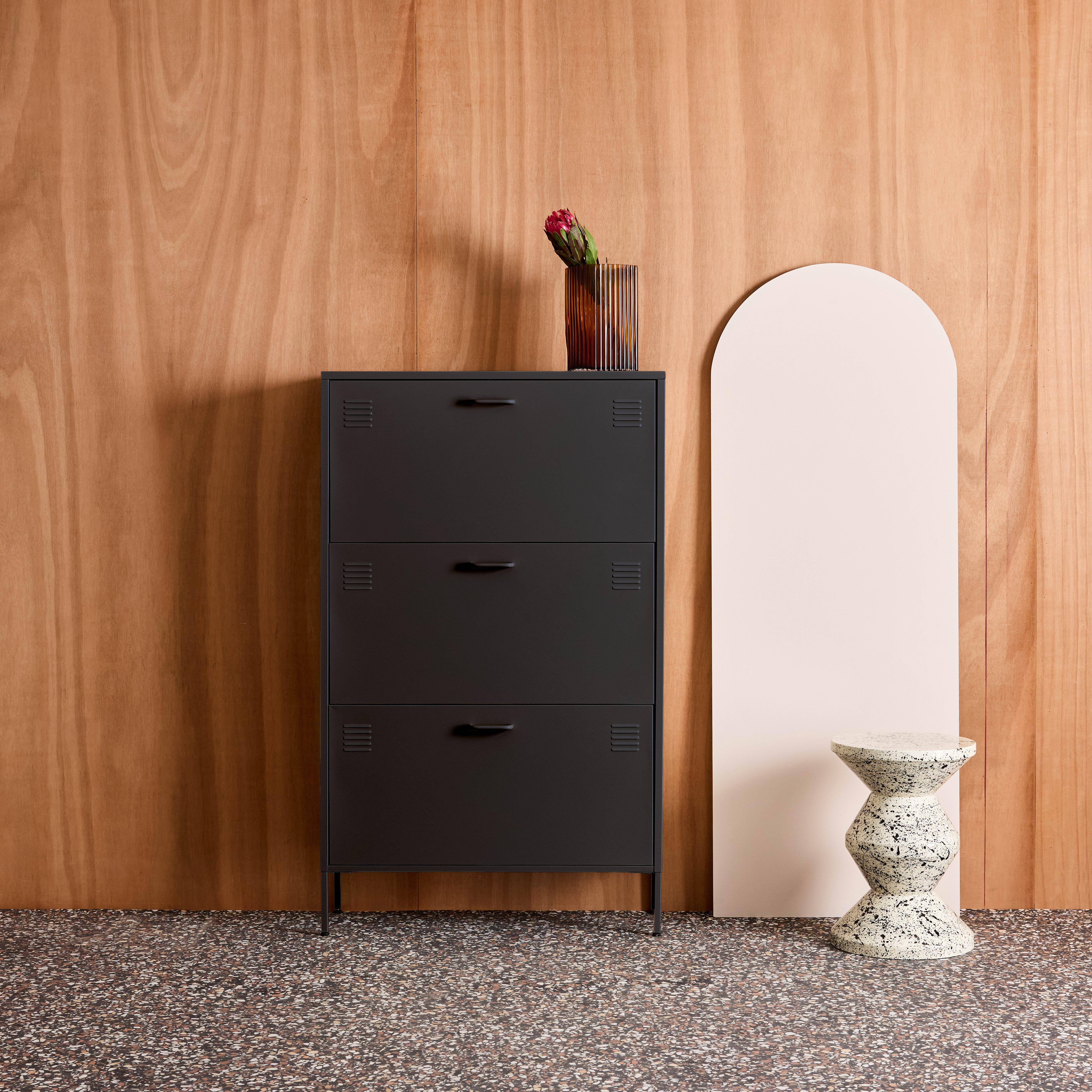 Sapateira industrial de metal com 3 gavetas Preto - 80x26x130 cm Photo1