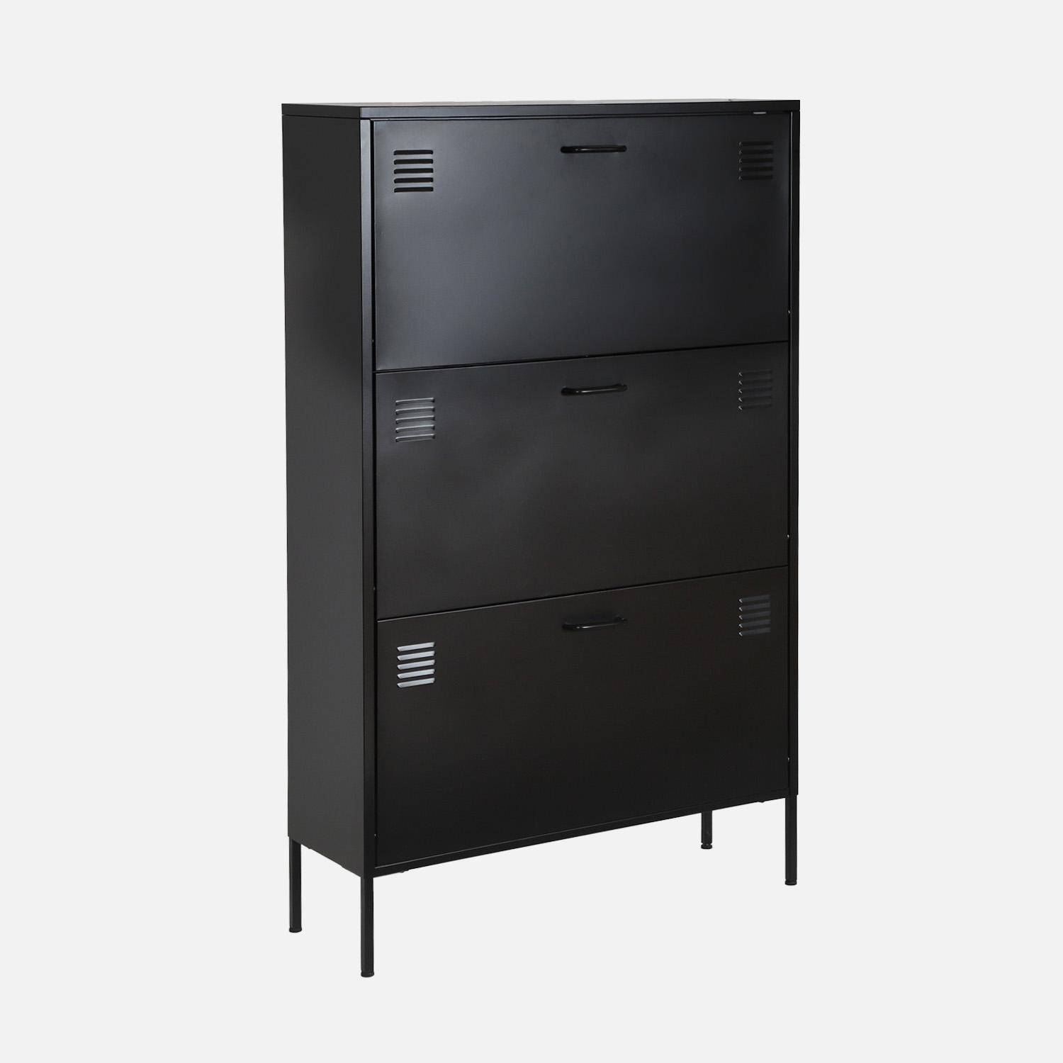Schuhschrank aus Metall mit 3 Klappfächern, schwarz