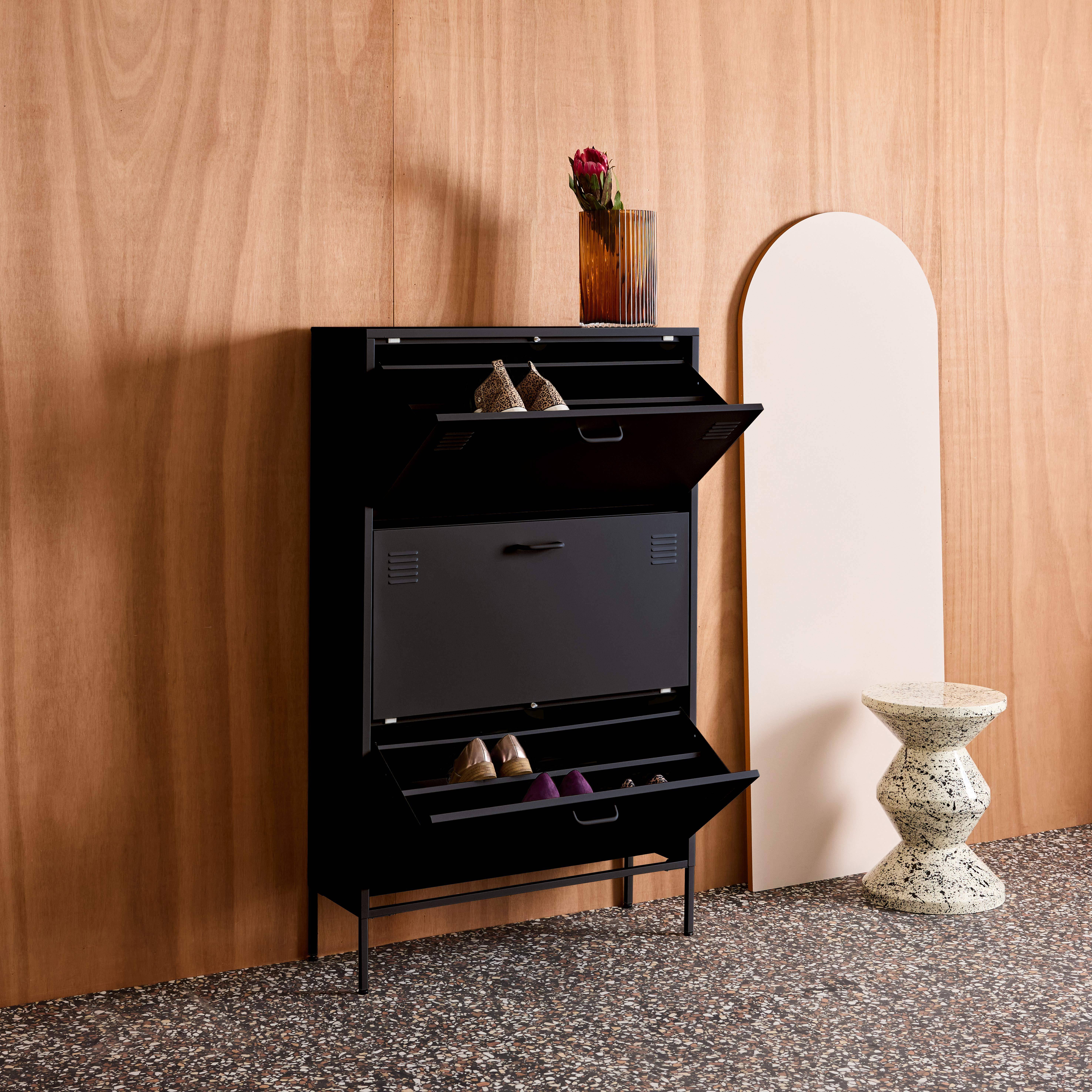 Sapateira industrial de metal com 3 gavetas Preto - 80x26x130 cm Photo4