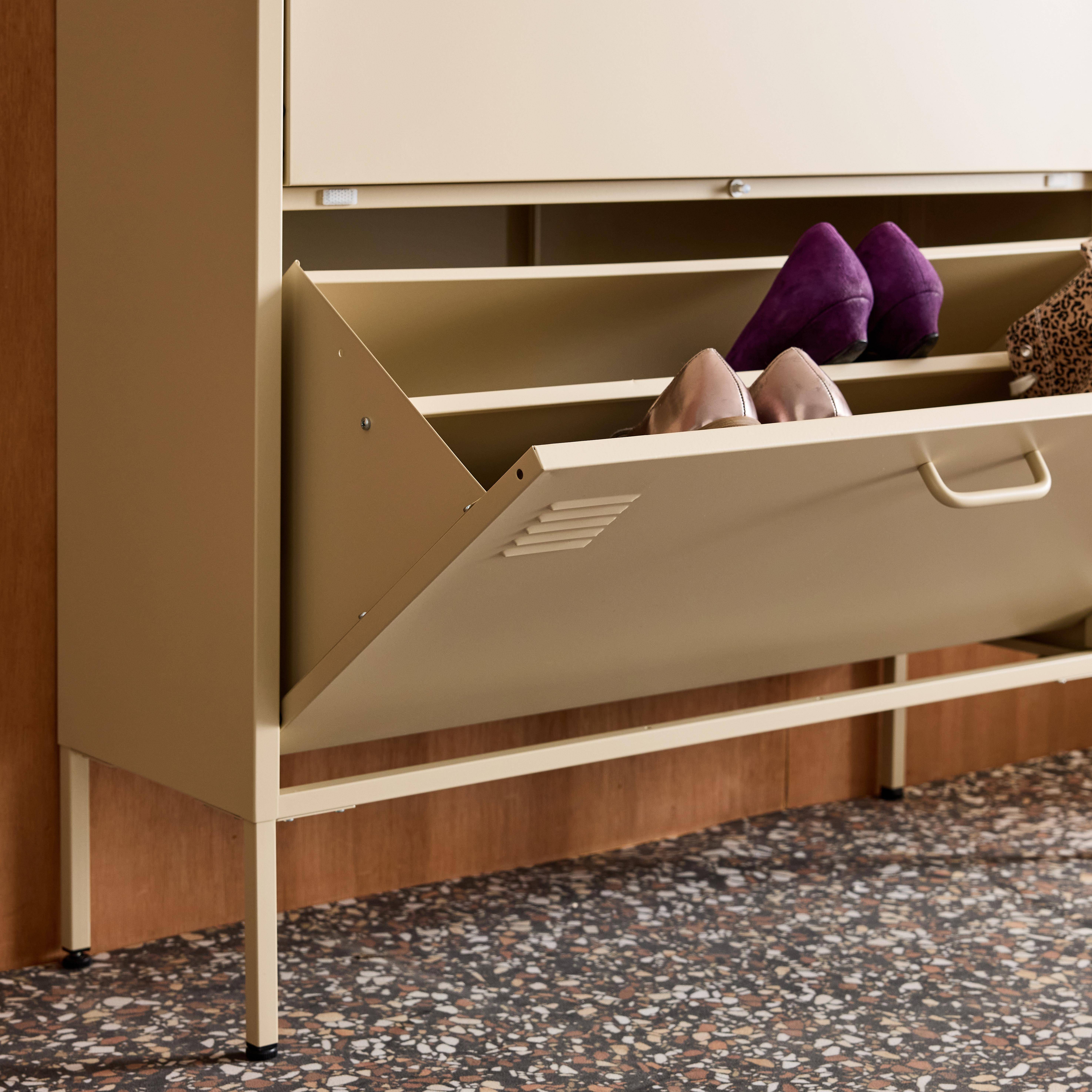 Industrialna szafka na buty z kremowego metalu, 3 szuflady - 80 x 29 x 132,5 cm - Alabama Photo7