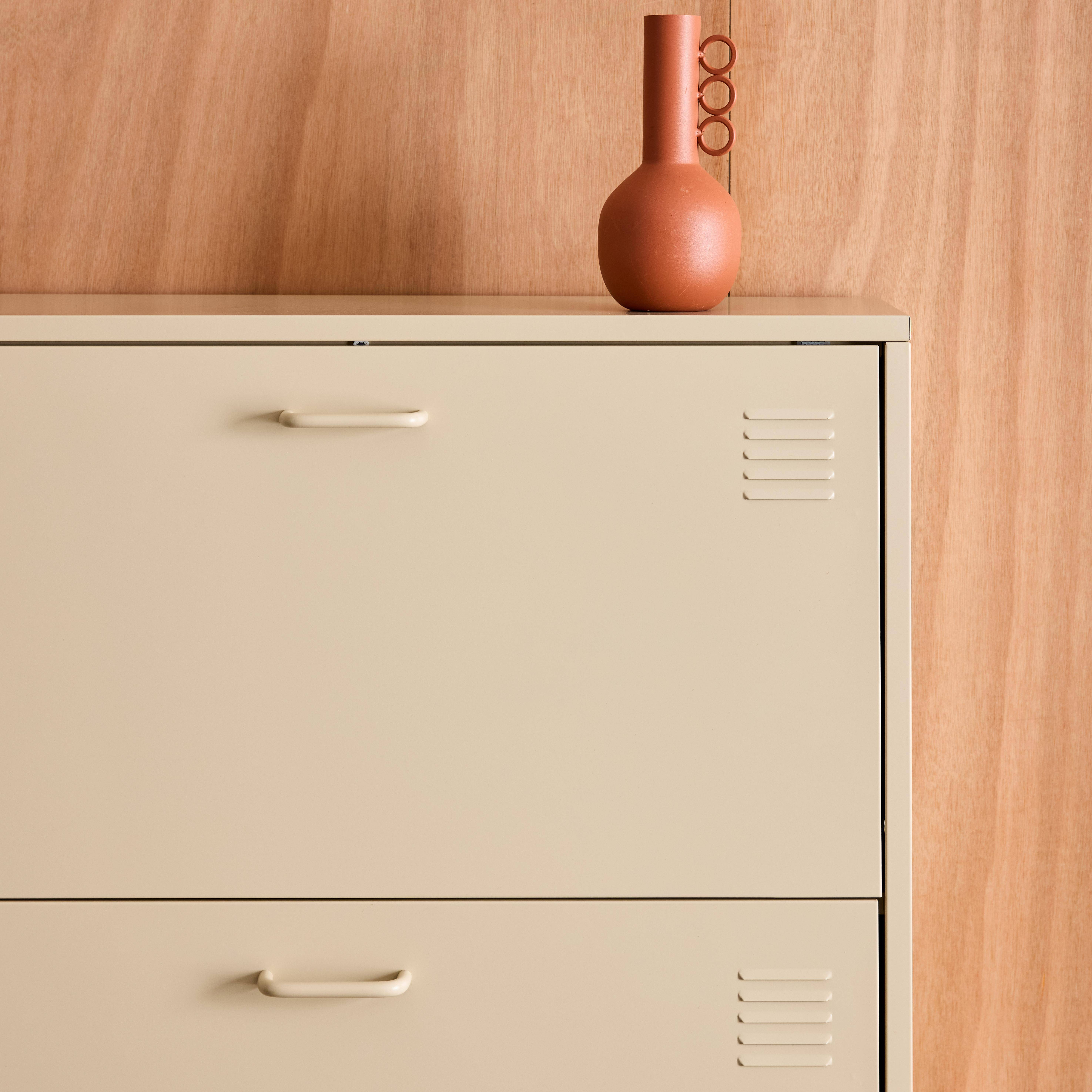 Industrialna szafka na buty z kremowego metalu, 3 szuflady - 80 x 29 x 132,5 cm - Alabama Photo8